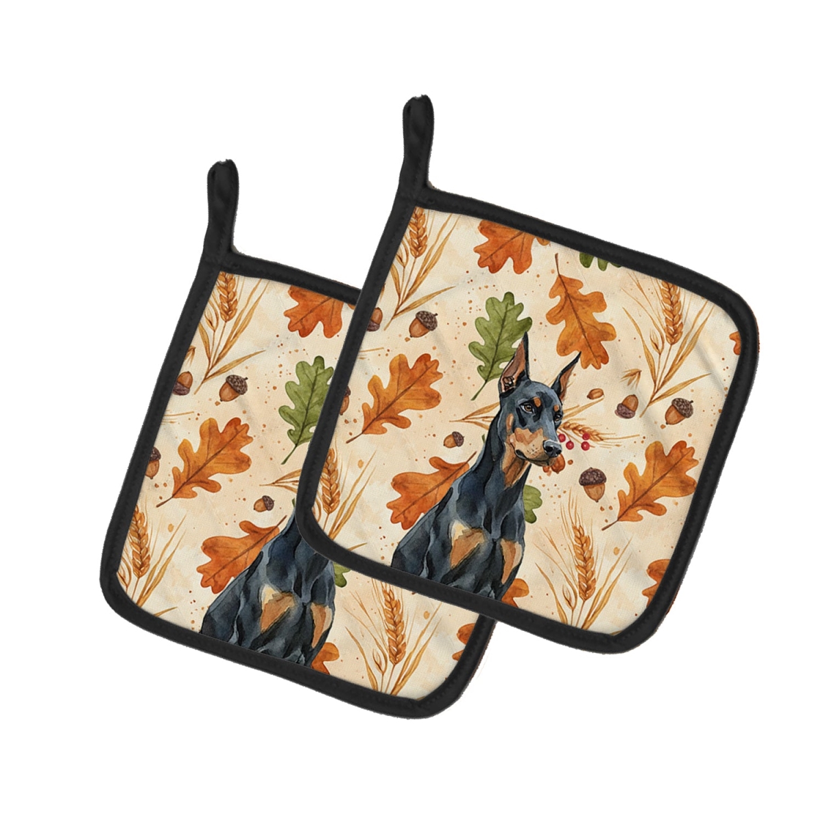 Picture of Carolines Treasures WDK7807PTHD 7.5 x 7.5 in. Doberman Pinscher Heirloom Fall Pair of Pot Holders
