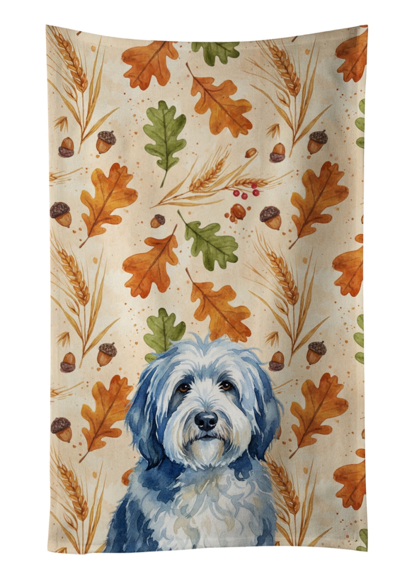 WDK7936KTWL 25 x 15 in. Blue & White Old English Sheepdog Heirloom Fall Kitchen Towel