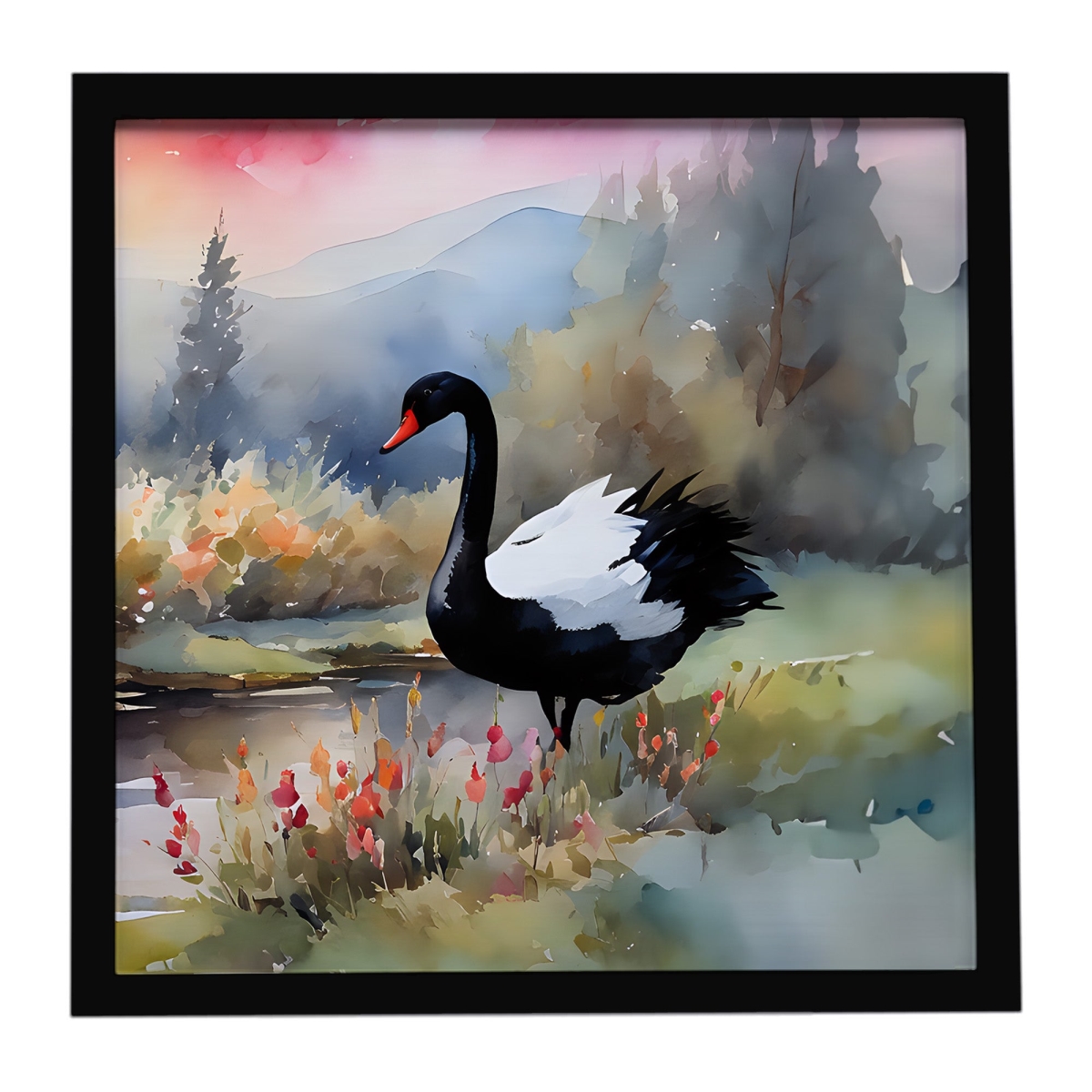 DAC3271MFP88 8 x 8 in. Black Swan Framed Metal Print