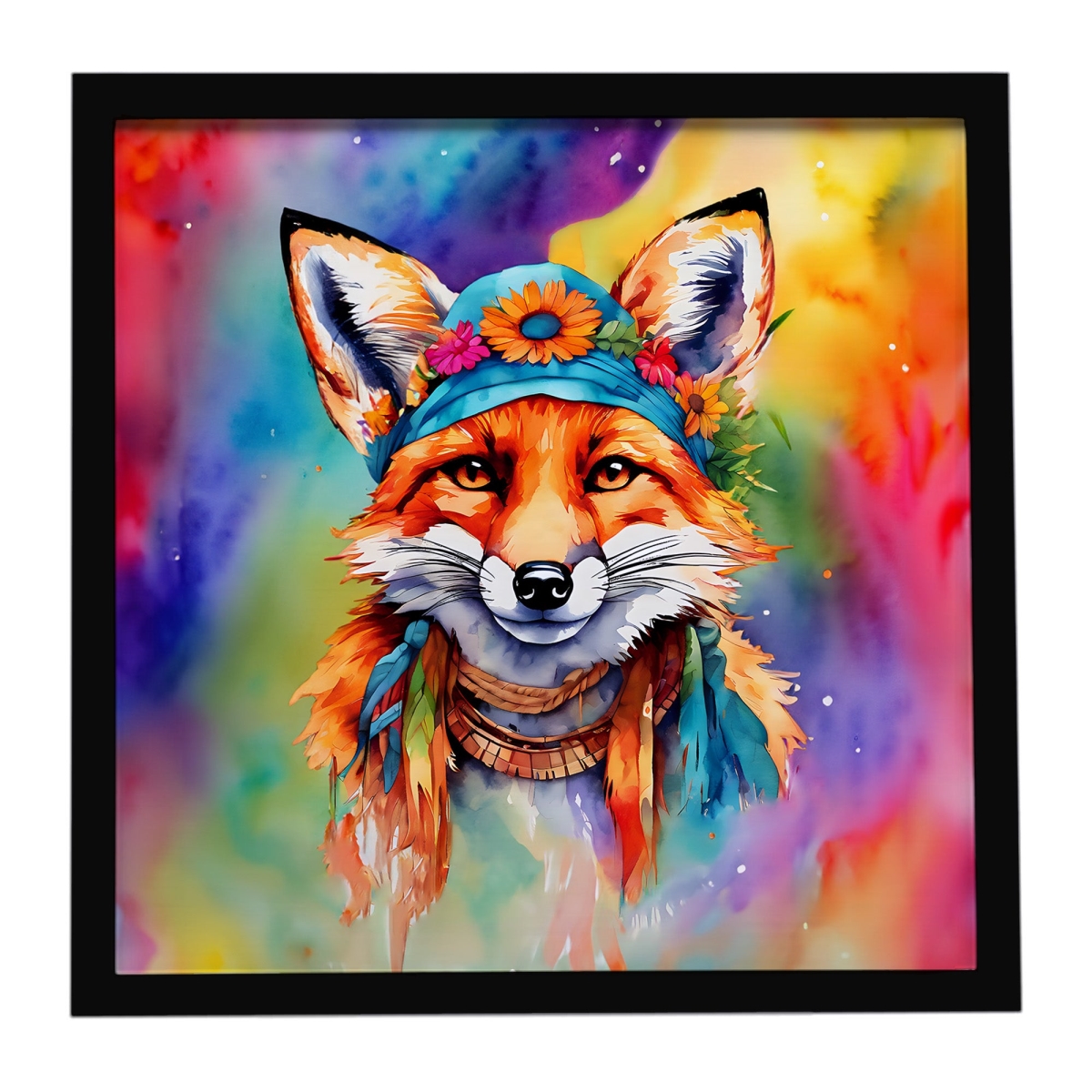 DAC3984MFP88 8 x 8 in. Hippie Animal Fox Framed Metal Print