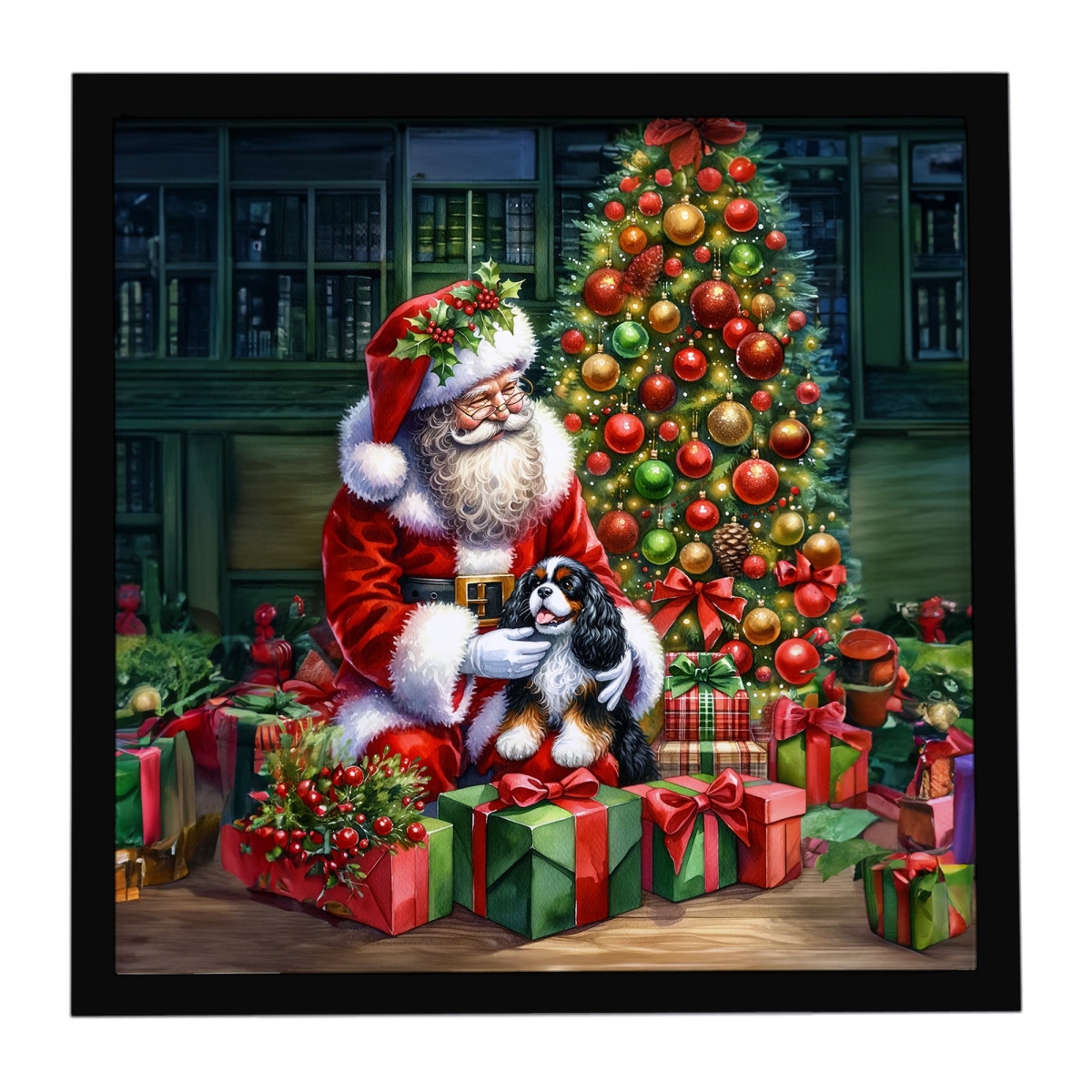 DAC4091MFP88 8 x 8 in. Cavalier Spaniel & Santa Claus Framed Metal Print