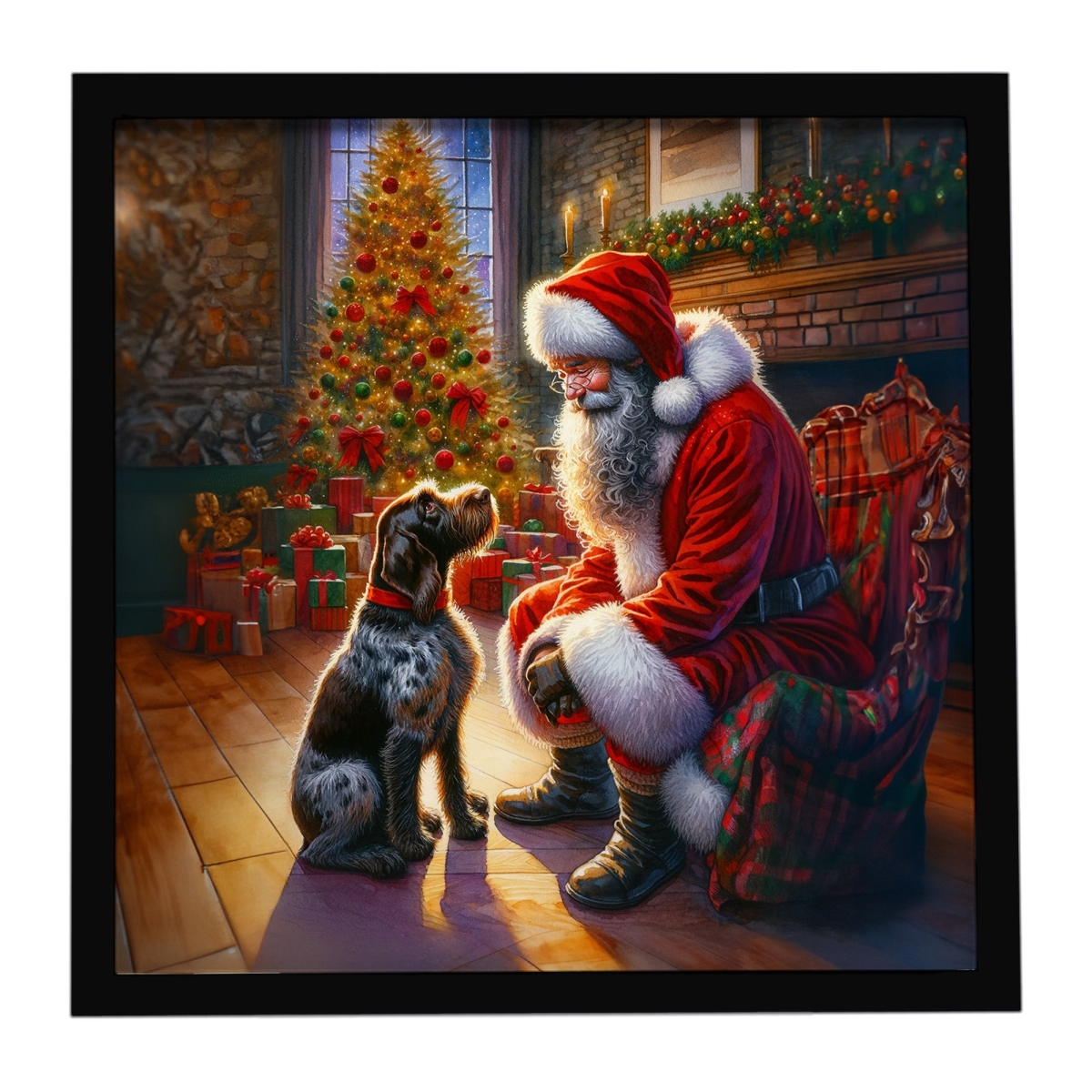 DAC4116MFP88 8 x 8 in. German Wirehaired Pointer & Santa Claus Framed Metal Print