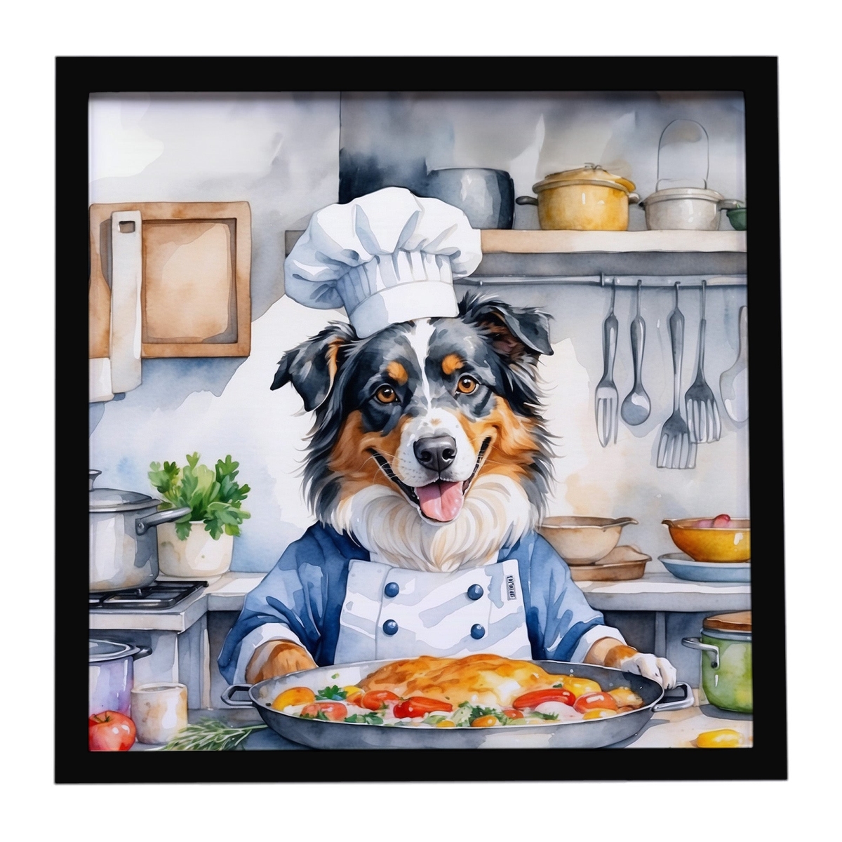 DAC6193MFP88 8 x 8 in. Australian Shepherd The Chef Framed Metal Print