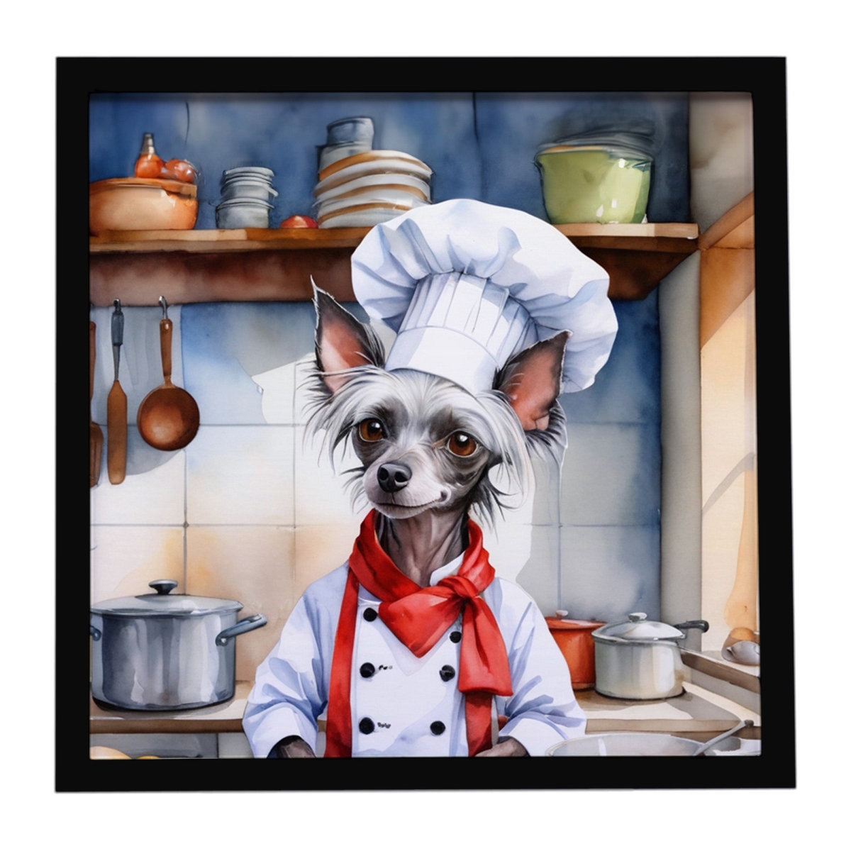 DAC6231MFP88 8 x 8 in. Chinese Crested The Chef Framed Metal Print