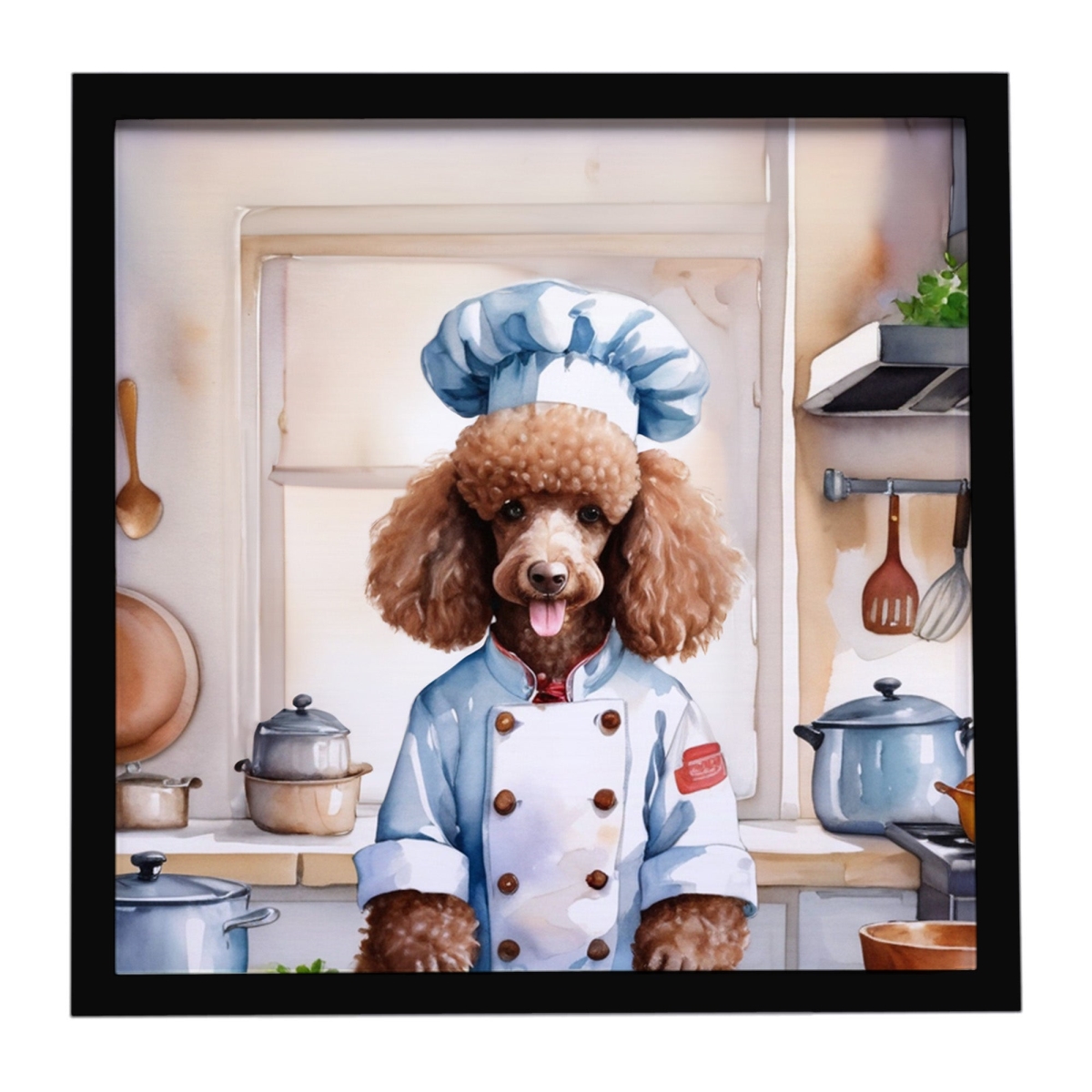 DAC6304MFP88 8 x 8 in. Chocolate Poodle The Chef Framed Metal Print