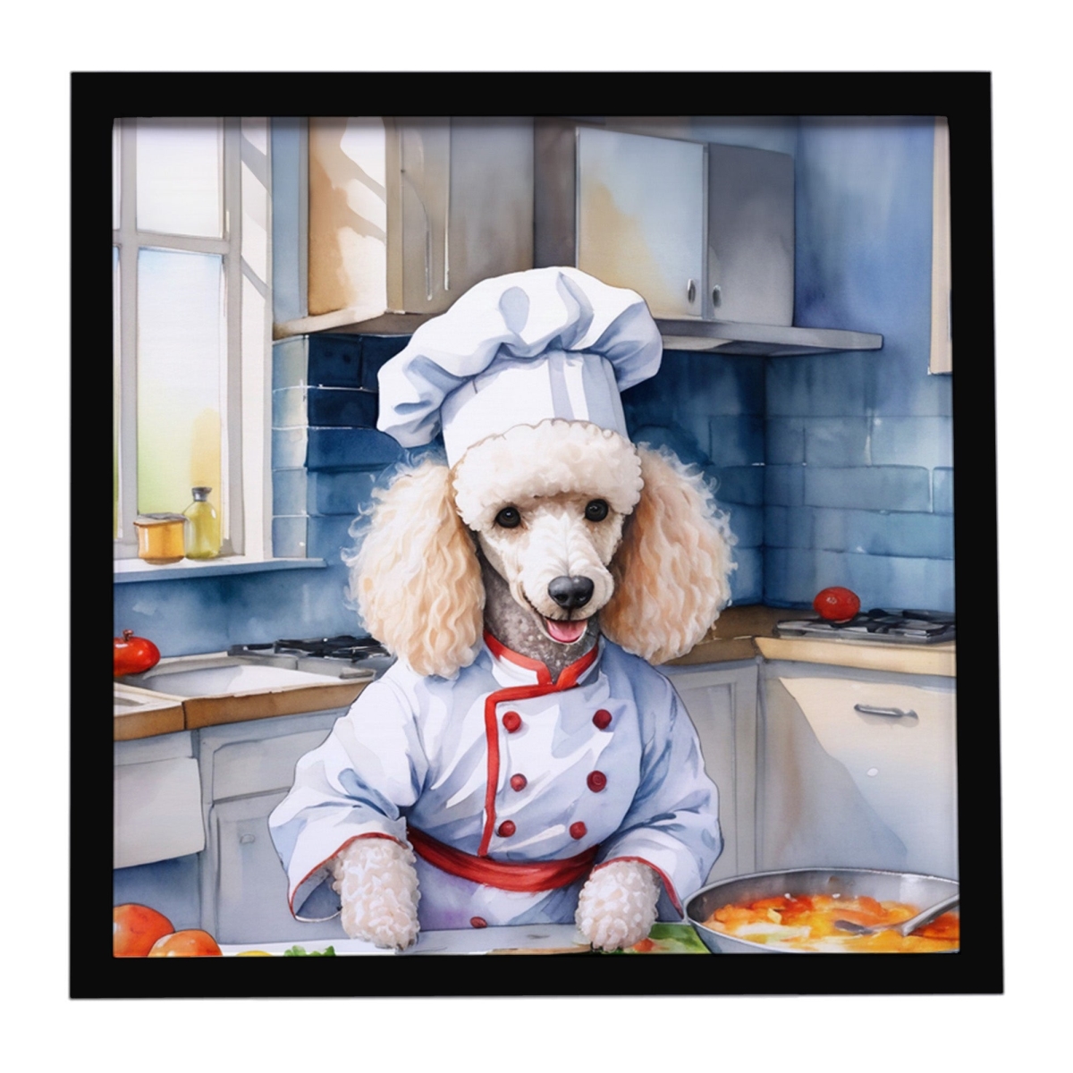 DAC6307MFP88 8 x 8 in. White Poodle The Chef Framed Metal Print