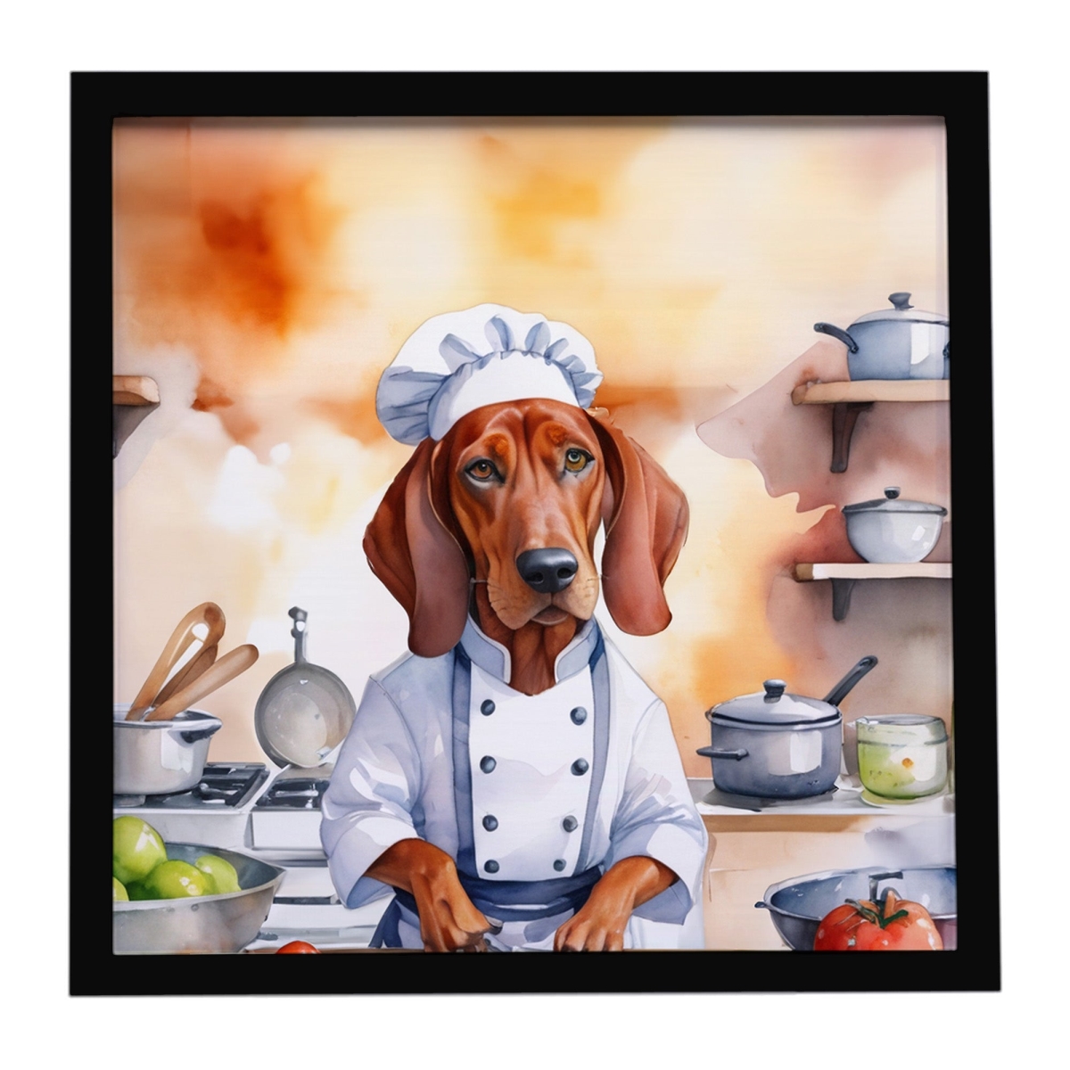 DAC6314MFP88 8 x 8 in. Redbone Coonhound The Chef Framed Metal Print