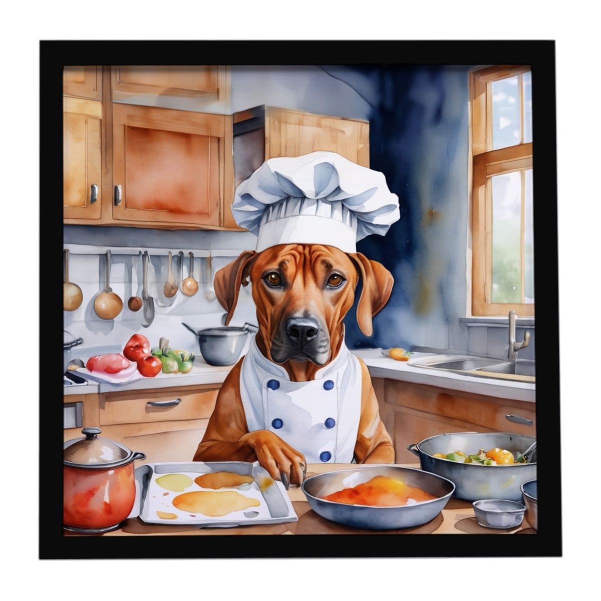 DAC6315MFP88 8 x 8 in. Rhodesian Ridgeback The Chef Framed Metal Print