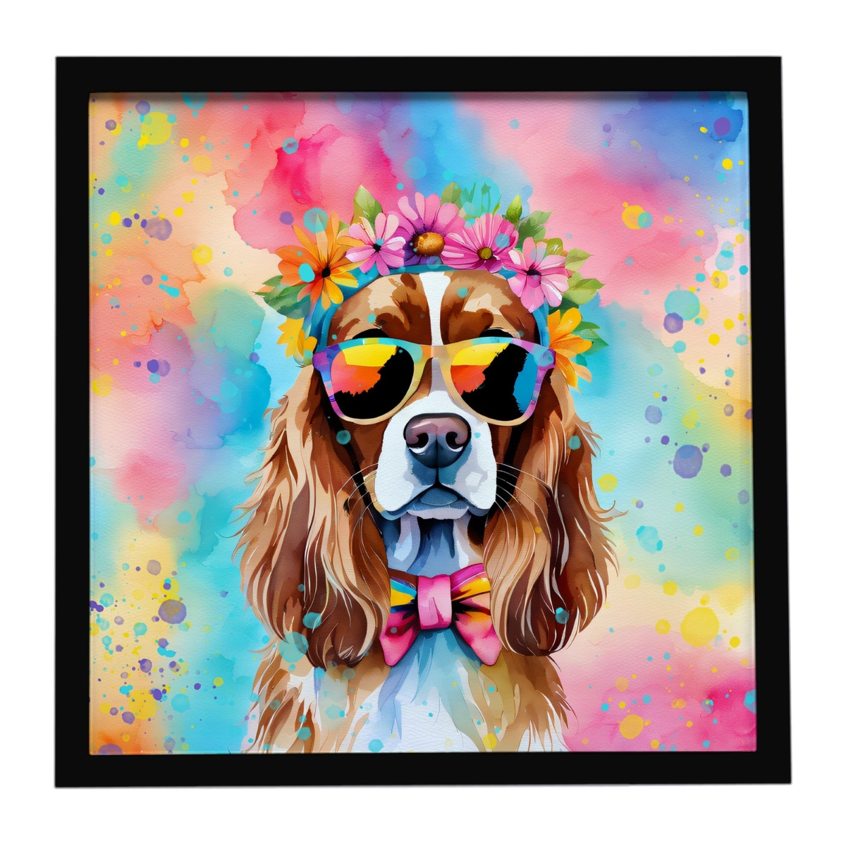 DAC2486MFP88 8 x 8 in. Cavalier Spaniel Hippie Dawg Framed Metal Print