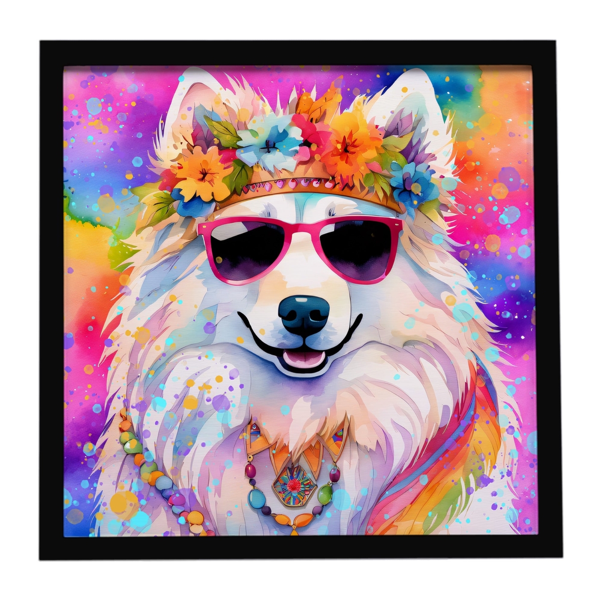 DAC2550MFP88 8 x 8 in. Samoyed Hippie Dawg Framed Metal Print