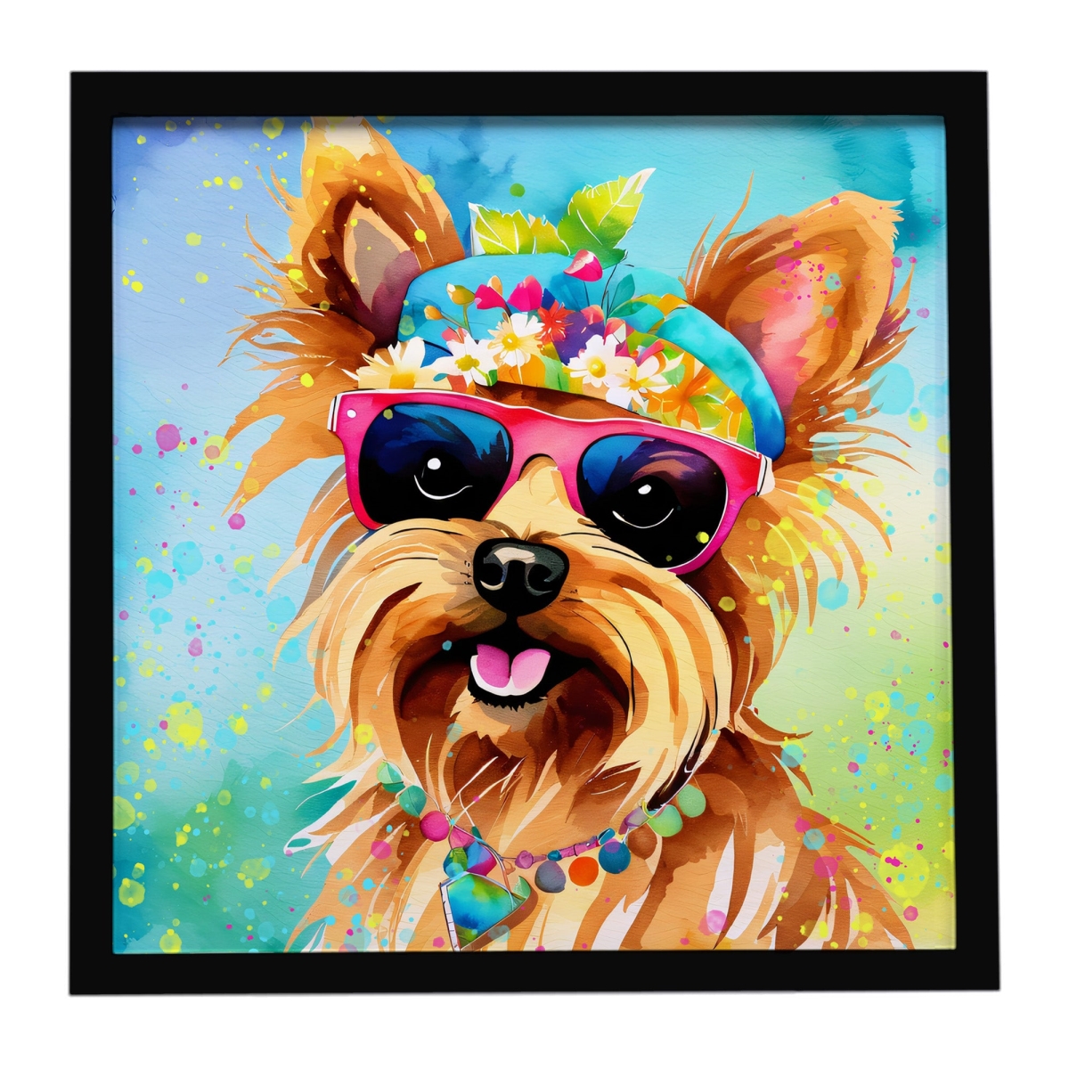 DAC2575MFP88 8 x 8 in. Yorkshire Terrier Hippie Dawg Framed Metal Print