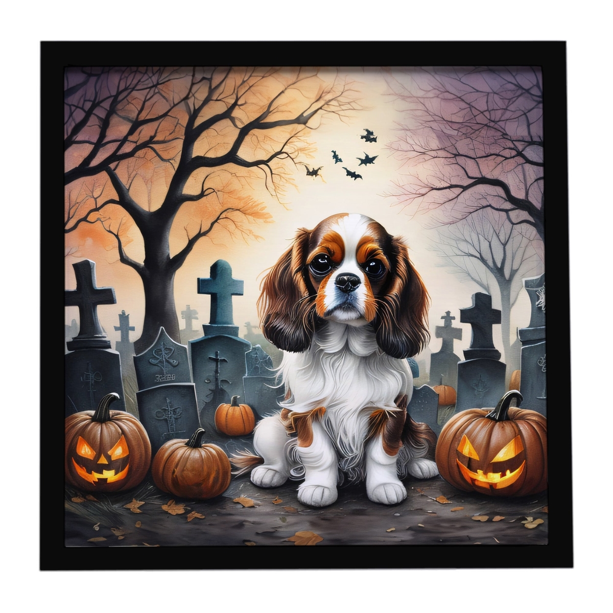 DAC2028MFP88 8 x 8 in. Cavalier Spaniel Spooky Halloween Framed Metal Print