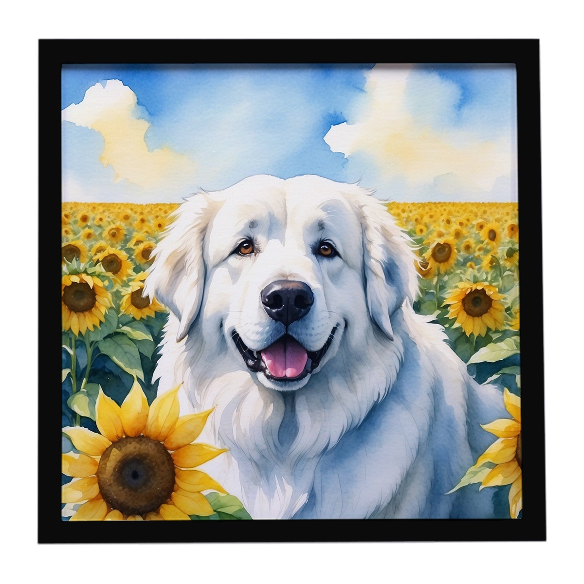 DAC6093MFP88 8 x 8 in. Great Pyrenees in Sunflowers Framed Metal Print