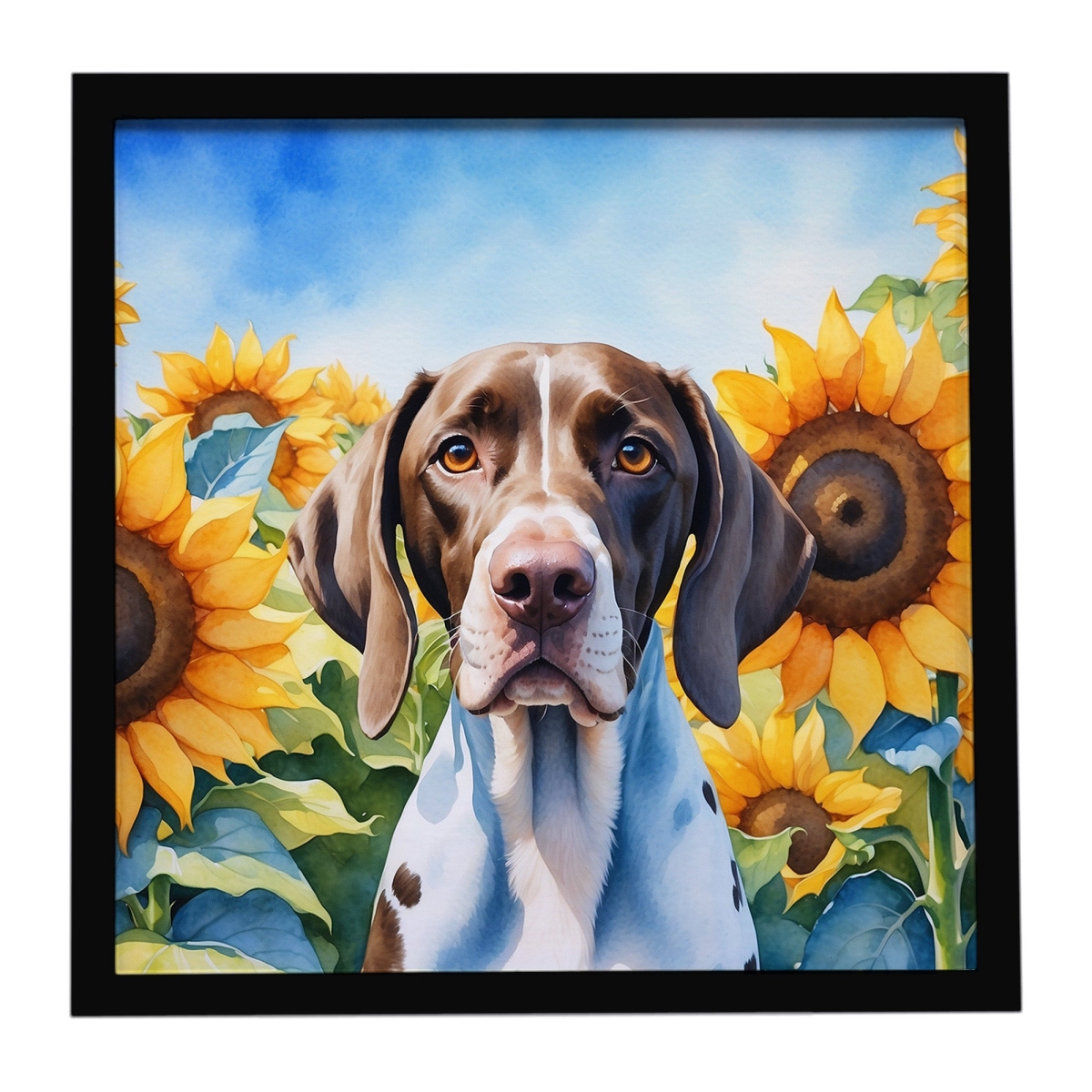 DAC6134MFP88 8 x 8 in. Pointer in Sunflowers Framed Metal Print