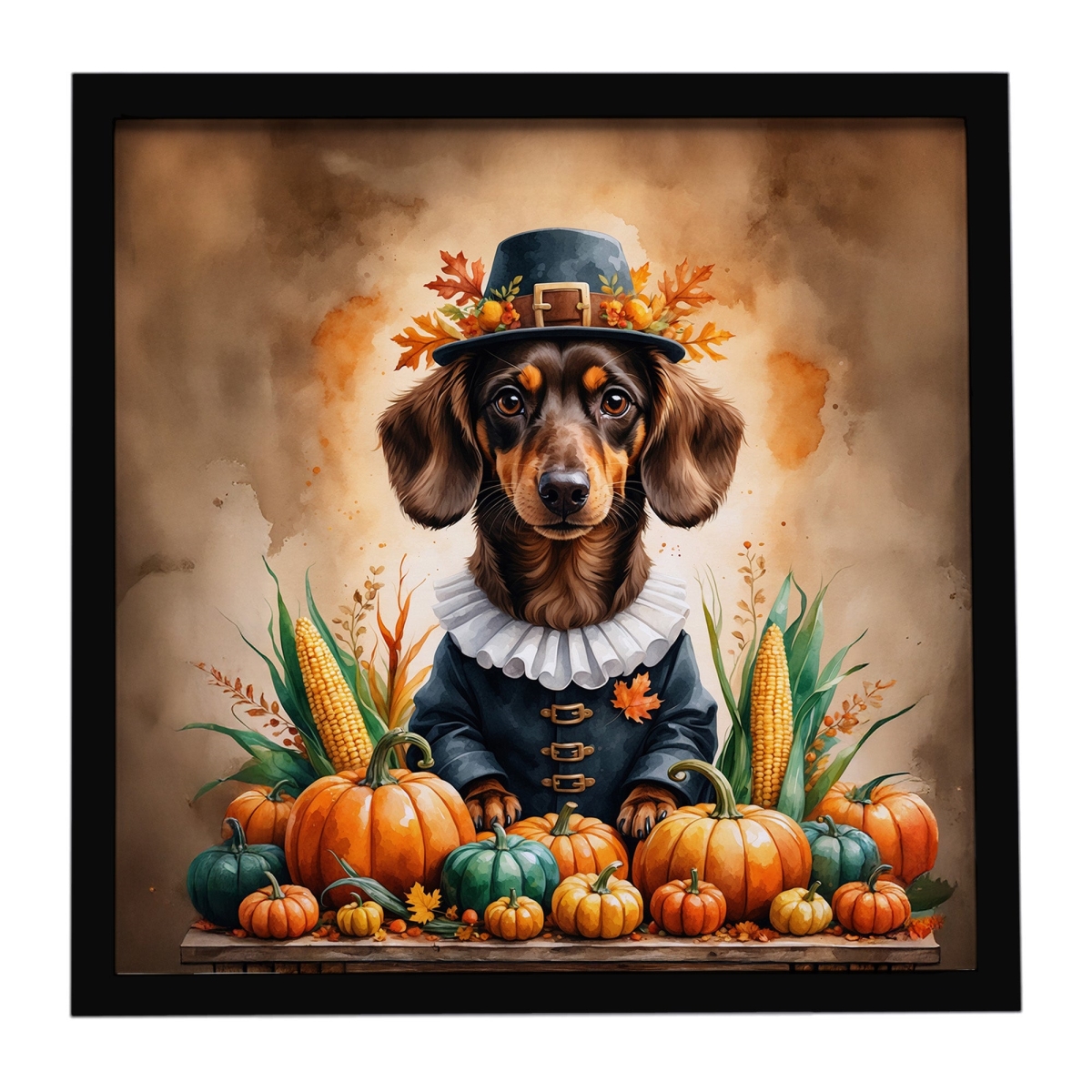 DAC8310MFP88 8 x 8 in. Chocolate Dachshund Thanksgiving Framed Metal Print