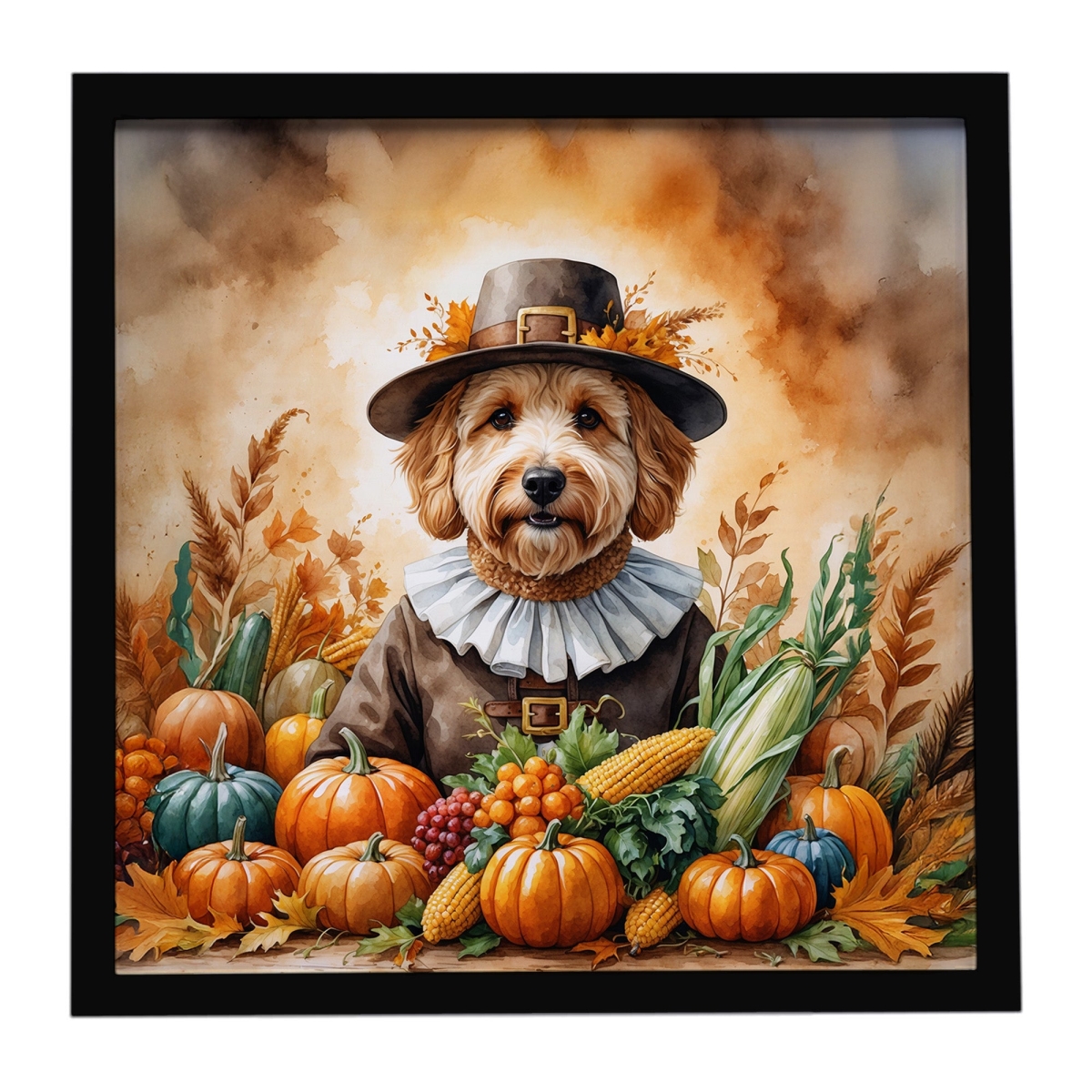 DAC8318MFP88 8 x 8 in. Goldendoodle Thanksgiving Framed Metal Print