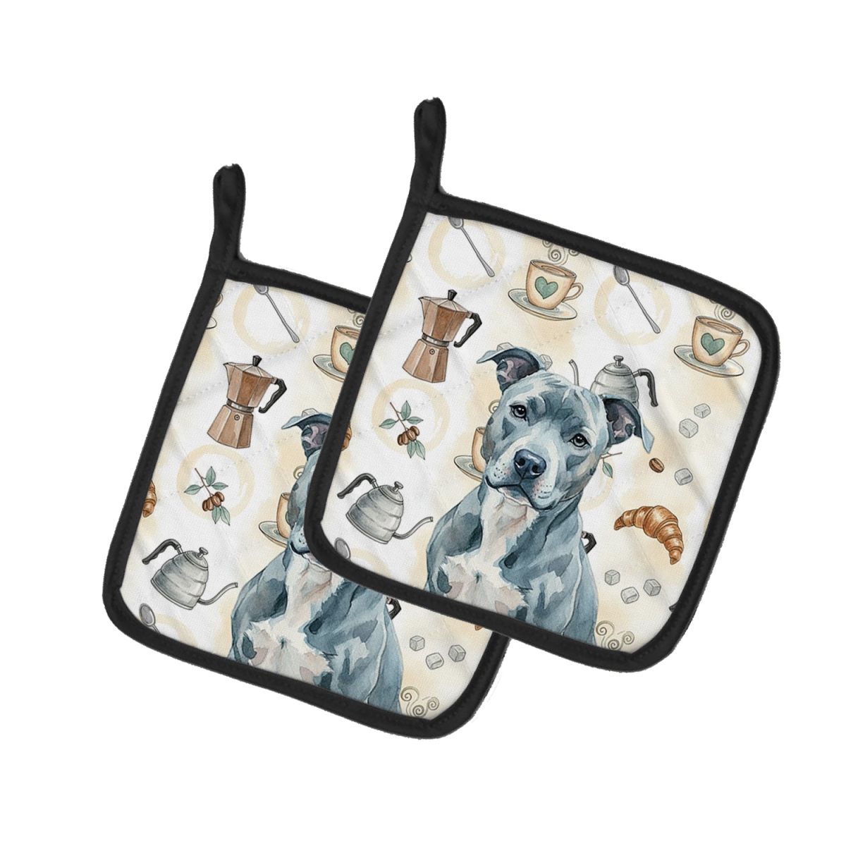 Picture of Carolines Treasures WDK7282PTHD 7.5 x 7.5 in. Blue American Staffordshire Terrier Coffee Bar Pair of Pot Holders