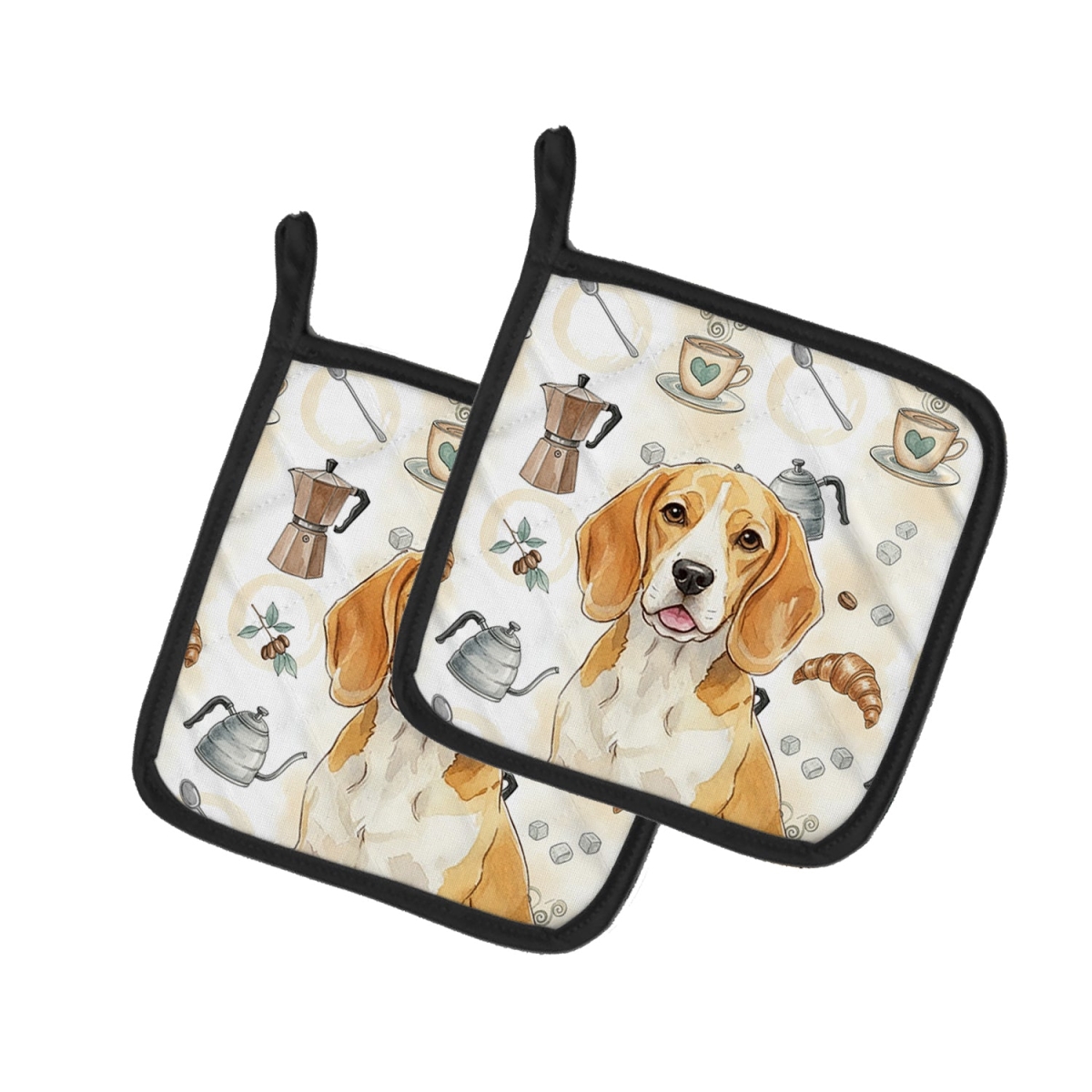 Picture of Carolines Treasures WDK7300PTHD 7.5 x 7.5 in. Lemon & White Beagle Coffee Bar Pair of Pot Holders
