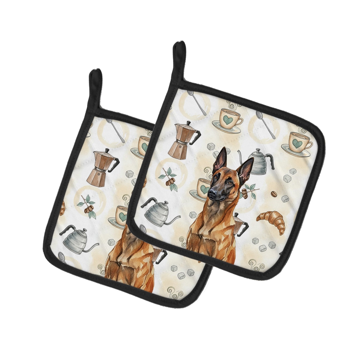 Picture of Carolines Treasures WDK7309PTHD 7.5 x 7.5 in. Mahogany Belgian Malinois Coffee Bar Pair of Pot Holders