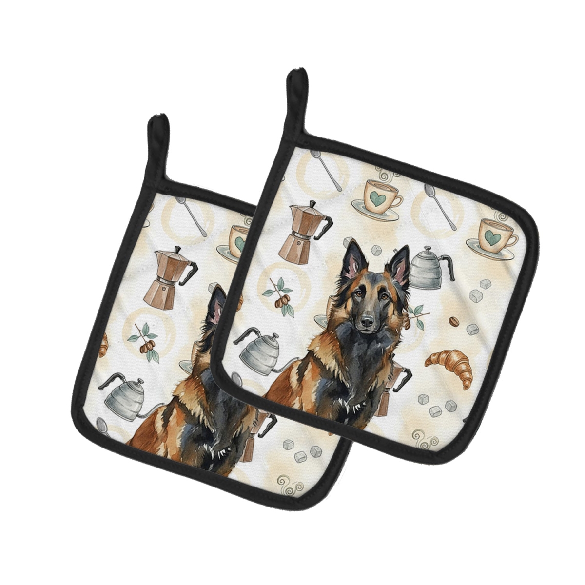 Picture of Carolines Treasures WDK7311PTHD 7.5 x 7.5 in. Belgian Tervuren Coffee Bar Pair of Pot Holders