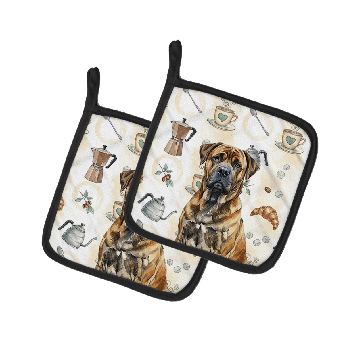Picture of Carolines Treasures WDK7320PTHD 7.5 x 7.5 in. Brindle Boer Boel Coffee Bar Pair of Pot Holders