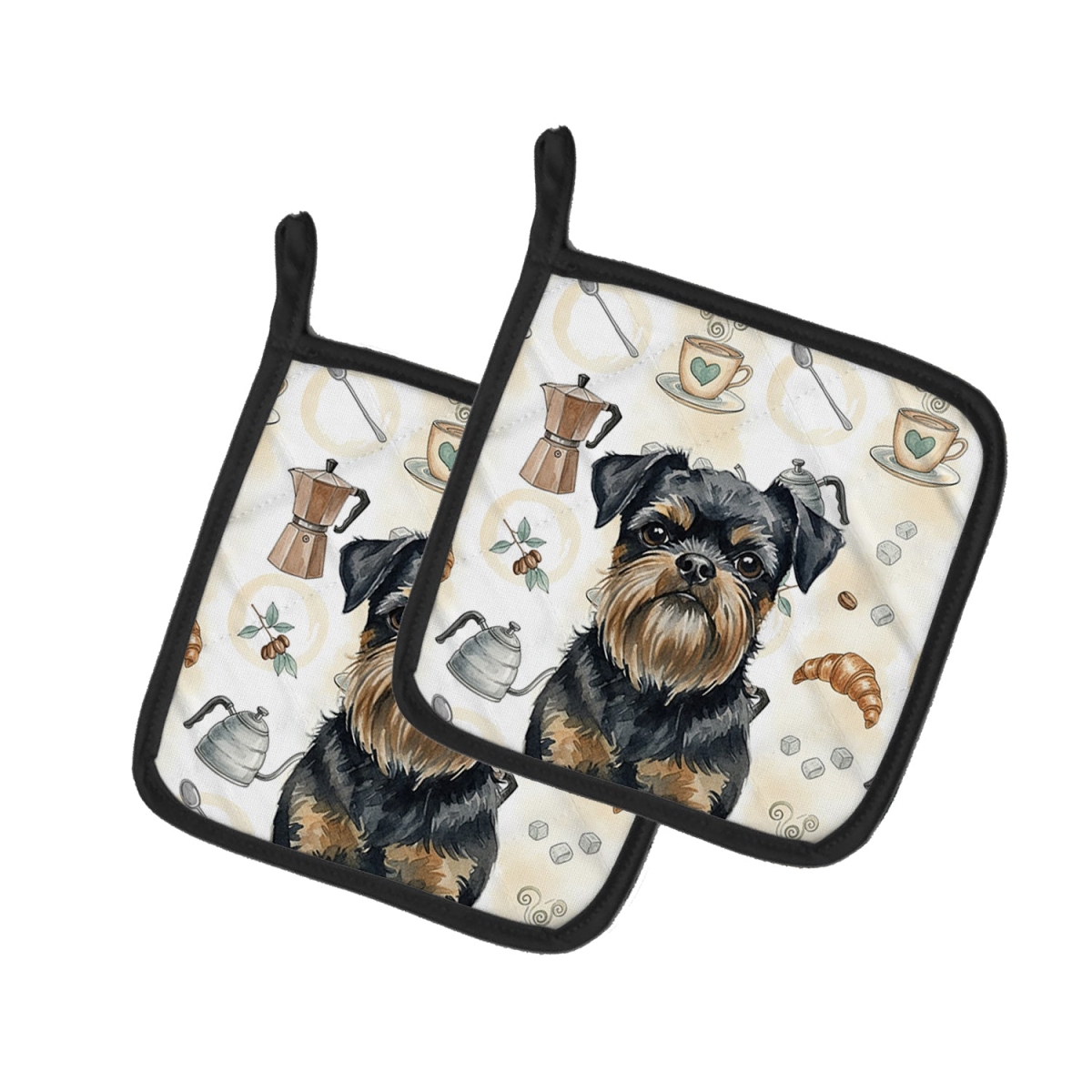 Picture of Carolines Treasures WDK7347PTHD 7.5 x 7.5 in. Black & Tan Brussels Griffon Coffee Bar Pair of Pot Holders