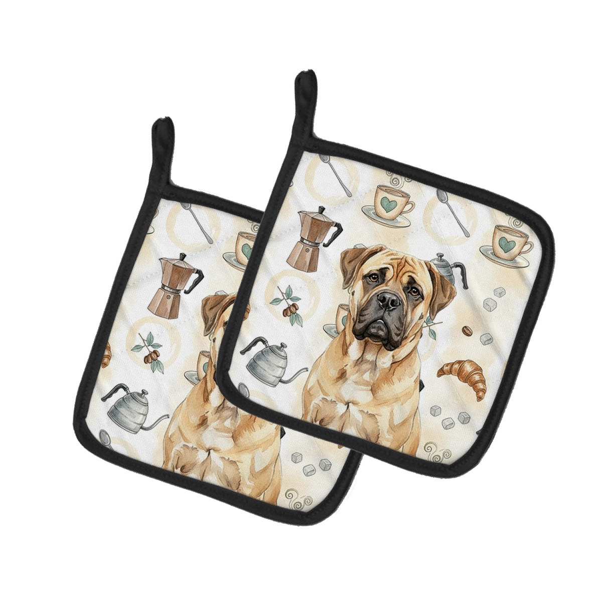 Picture of Carolines Treasures WDK7353PTHD 7.5 x 7.5 in. Bullmastiff Coffee Bar Pair of Pot Holders