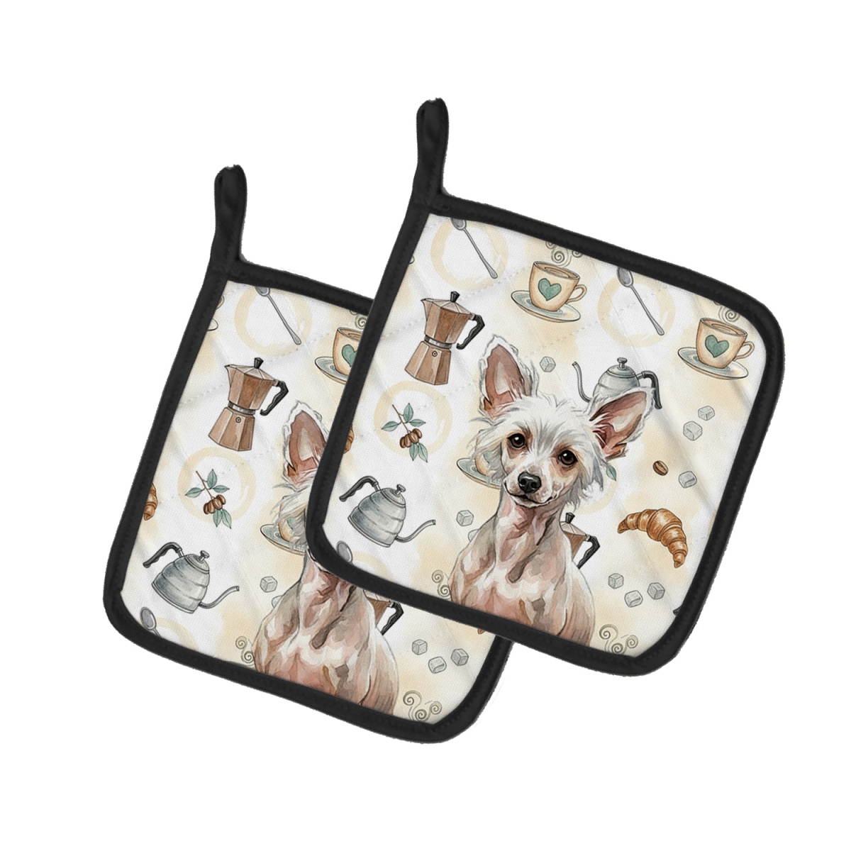 Picture of Carolines Treasures WDK7373PTHD 7.5 x 7.5 in. Hairless Chinese Crested Coffee Bar Pair of Pot Holders