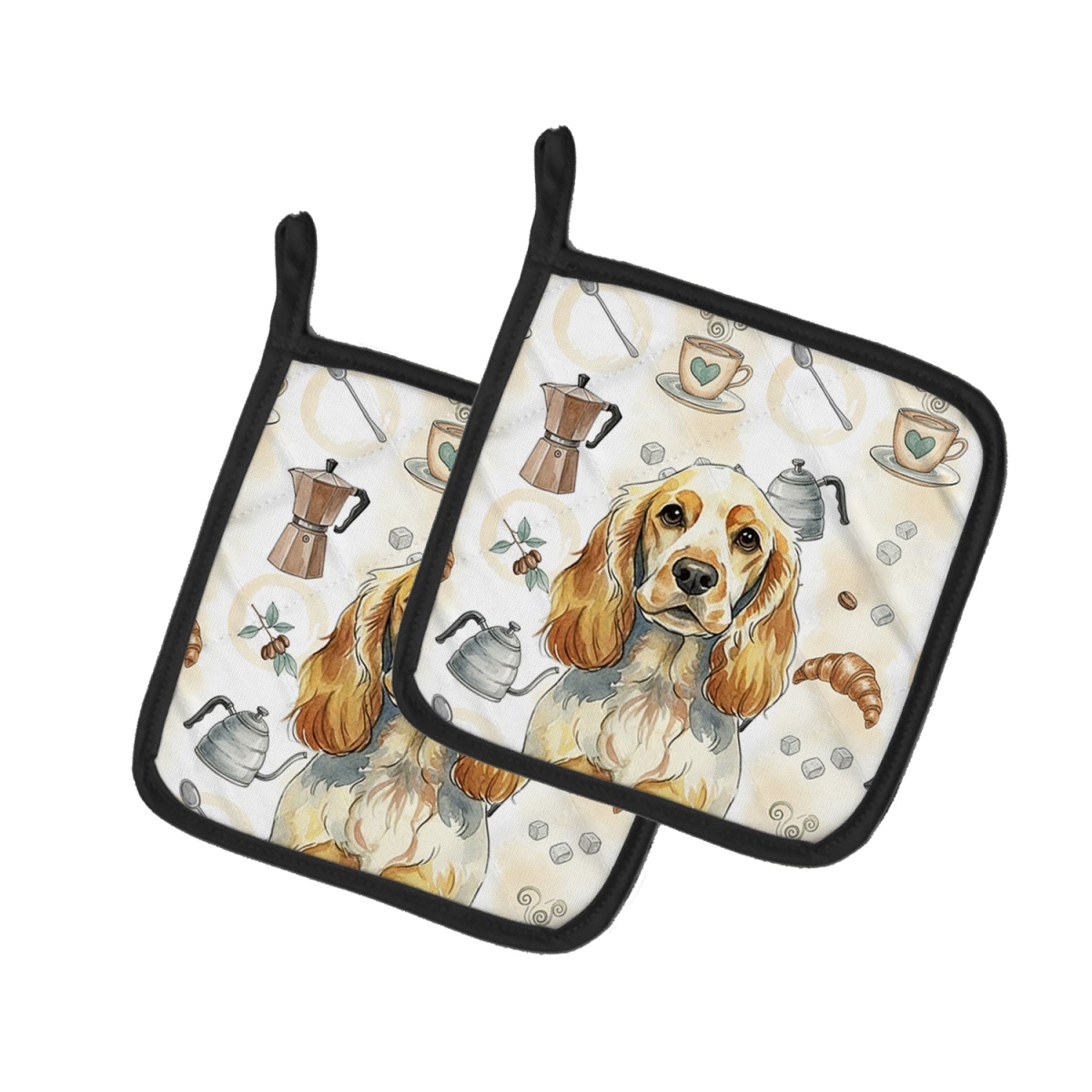 Picture of Carolines Treasures WDK7419PTHD 7.5 x 7.5 in. Lemon Roan English Cocker Spaniel Coffee Bar Pair of Pot Holders