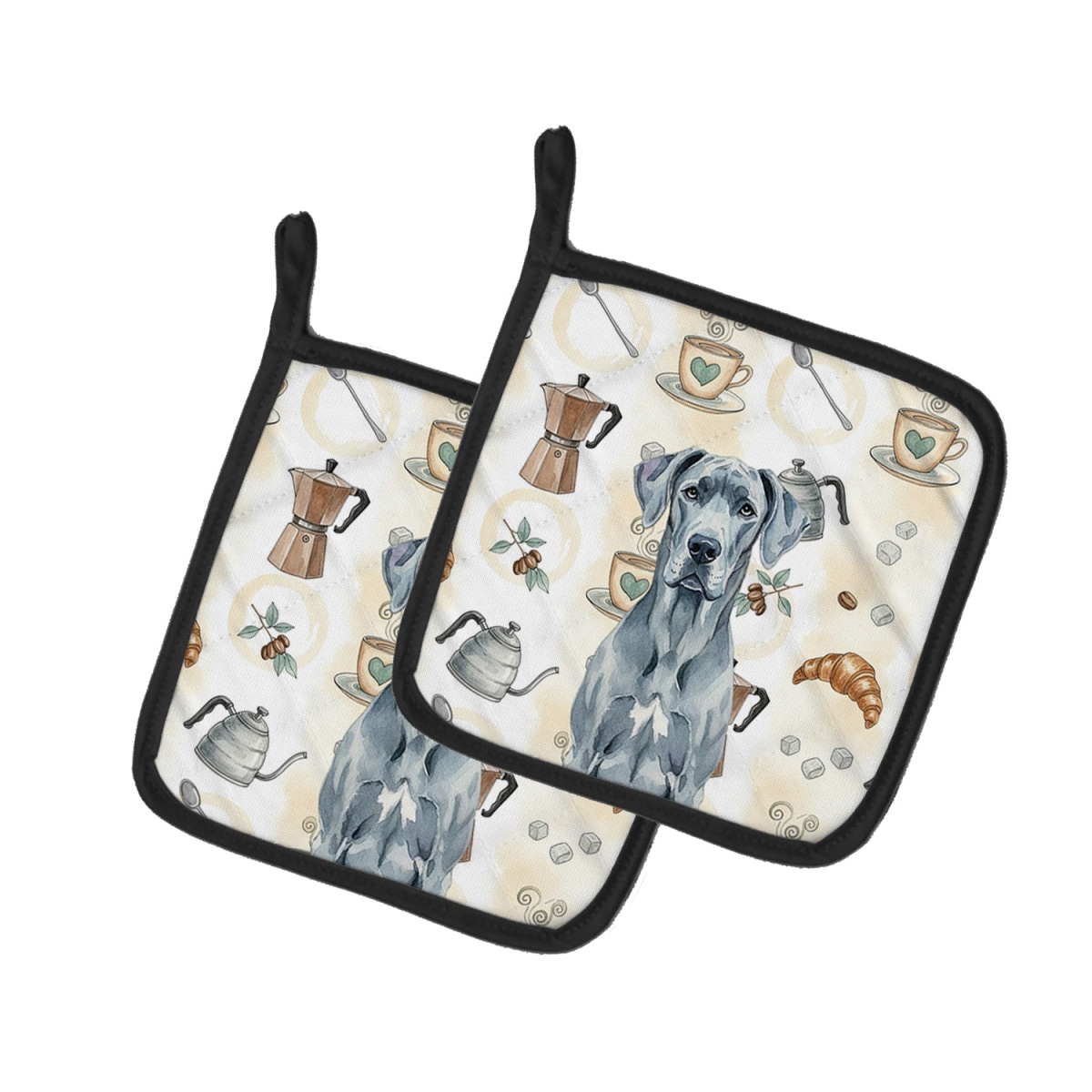 Picture of Carolines Treasures WDK7454PTHD 7.5 x 7.5 in. Blue Great Dane Coffee Bar Pair of Pot Holders