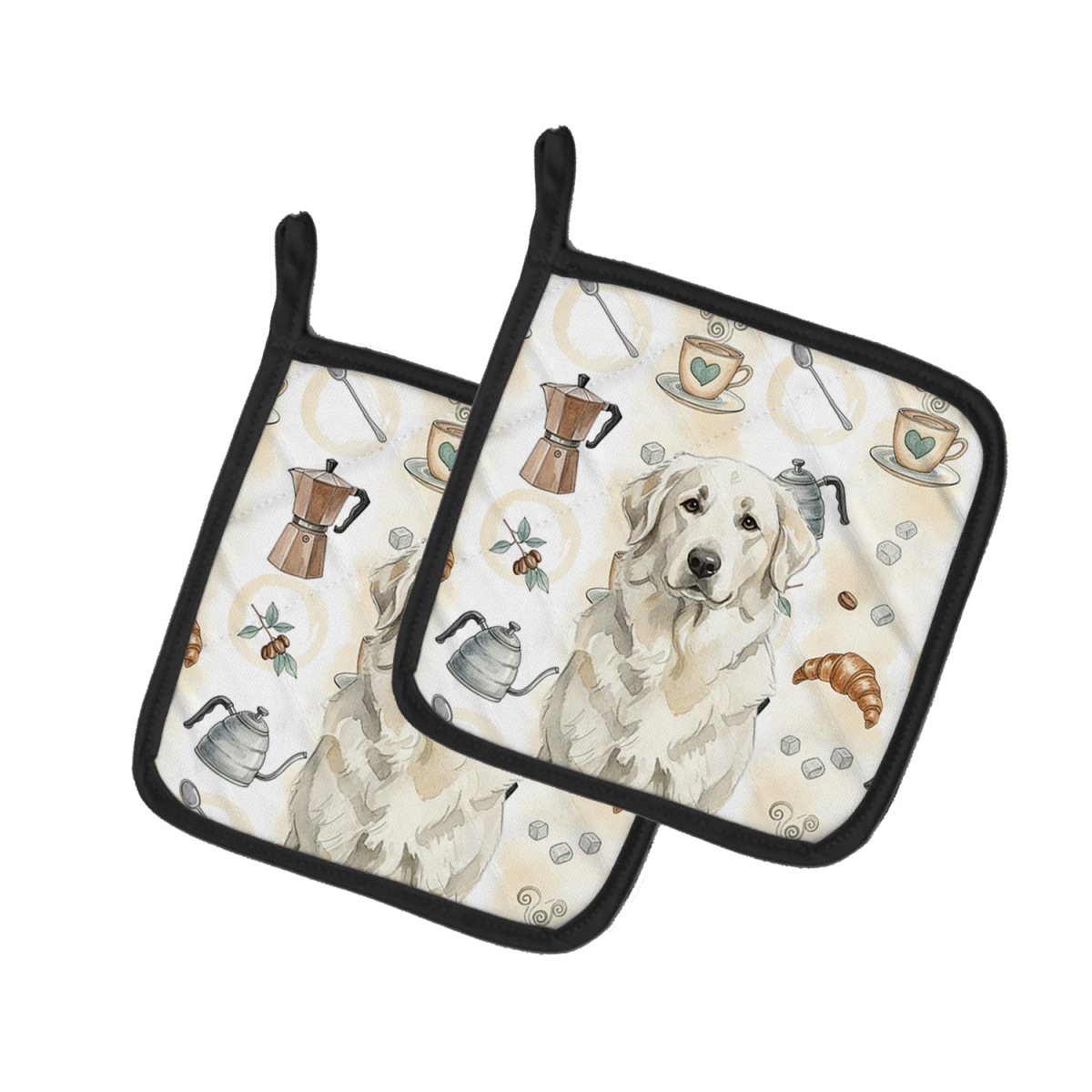 Picture of Carolines Treasures WDK7458PTHD 7.5 x 7.5 in. White Great Pyrenees Coffee Bar Pair of Pot Holders