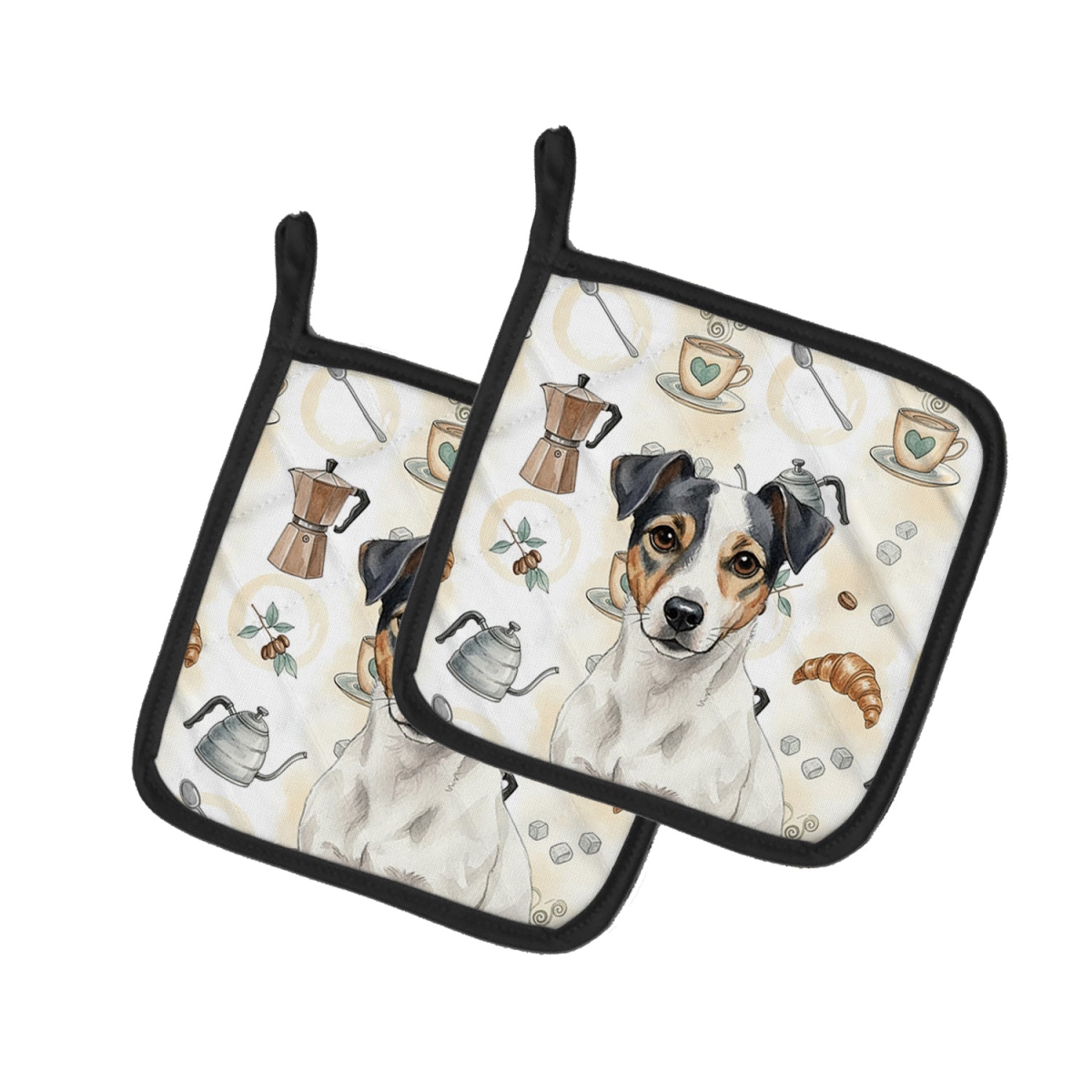 Picture of Carolines Treasures WDK7482PTHD 7.5 x 7.5 in. White & Black Jack Russell Terrier Coffee Bar Pair of Pot Holders