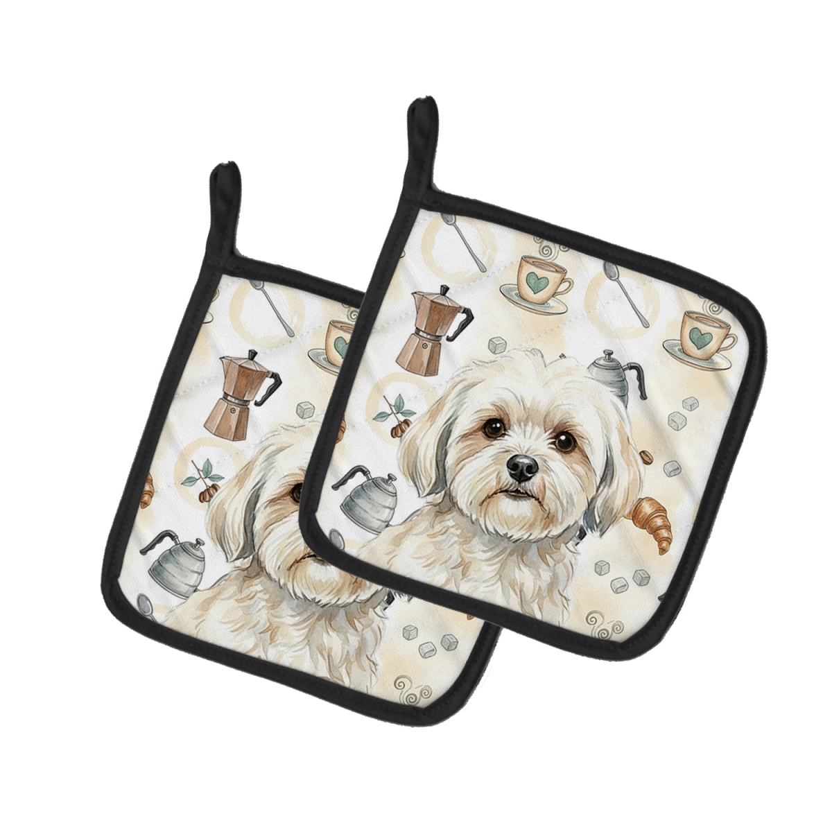Picture of Carolines Treasures WDK7505PTHD 7.5 x 7.5 in. White Lhasa Apso Coffee Bar Pair of Pot Holders