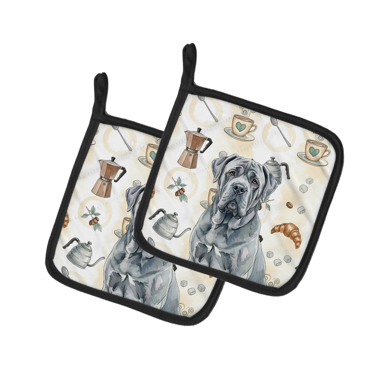 Picture of Carolines Treasures WDK7522PTHD 7.5 x 7.5 in. Blue Neapolitan Mastiff Coffee Bar Pair of Pot Holders