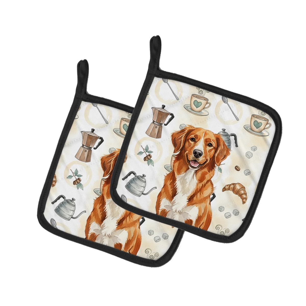 Picture of Carolines Treasures WDK7535PTHD 7.5 x 7.5 in. Orange Nova Scotia Duck Tolling Retriever Coffee Bar Pair of Pot Holders