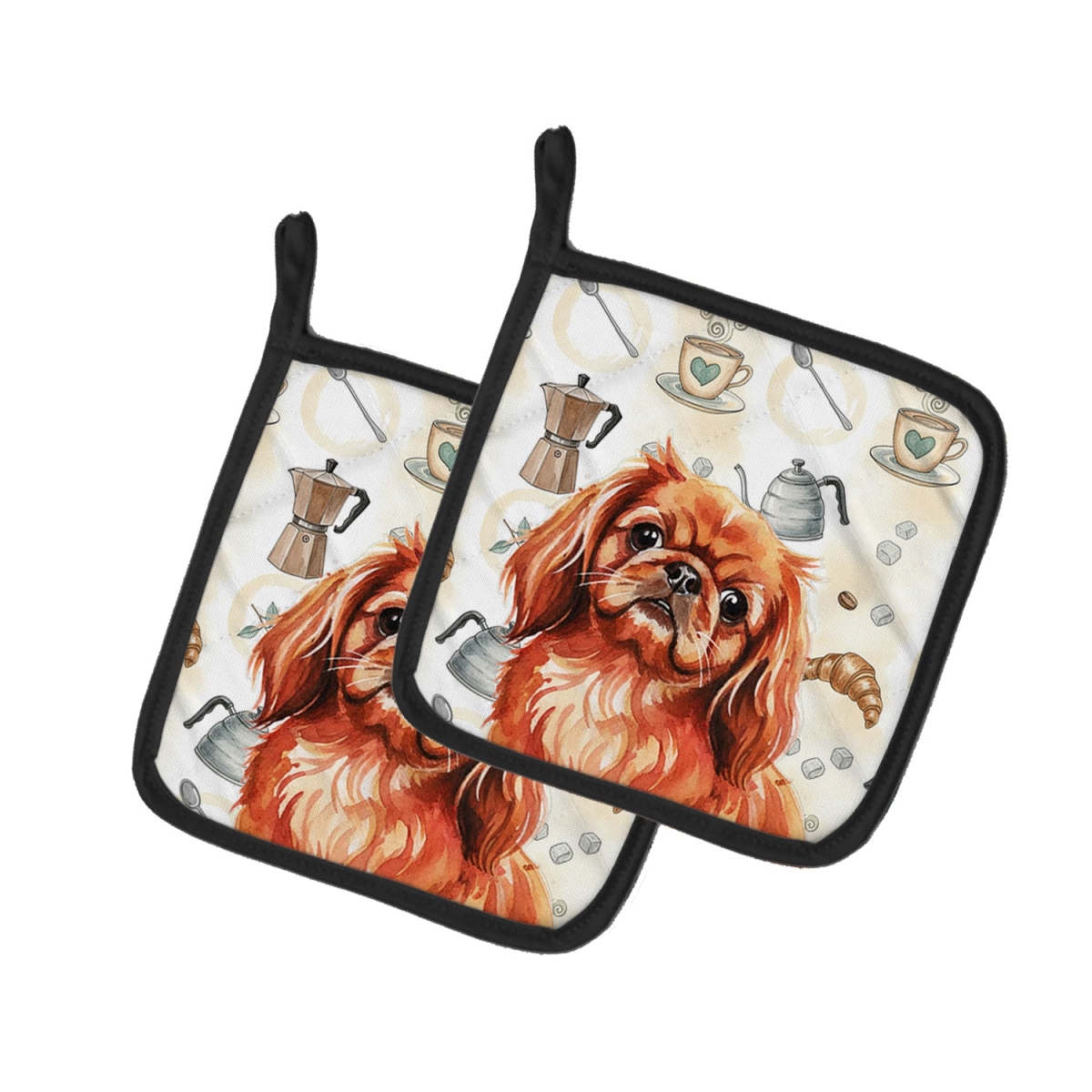 Picture of Carolines Treasures WDK7551PTHD 7.5 x 7.5 in. Red Pekingese Coffee Bar Pair of Pot Holders