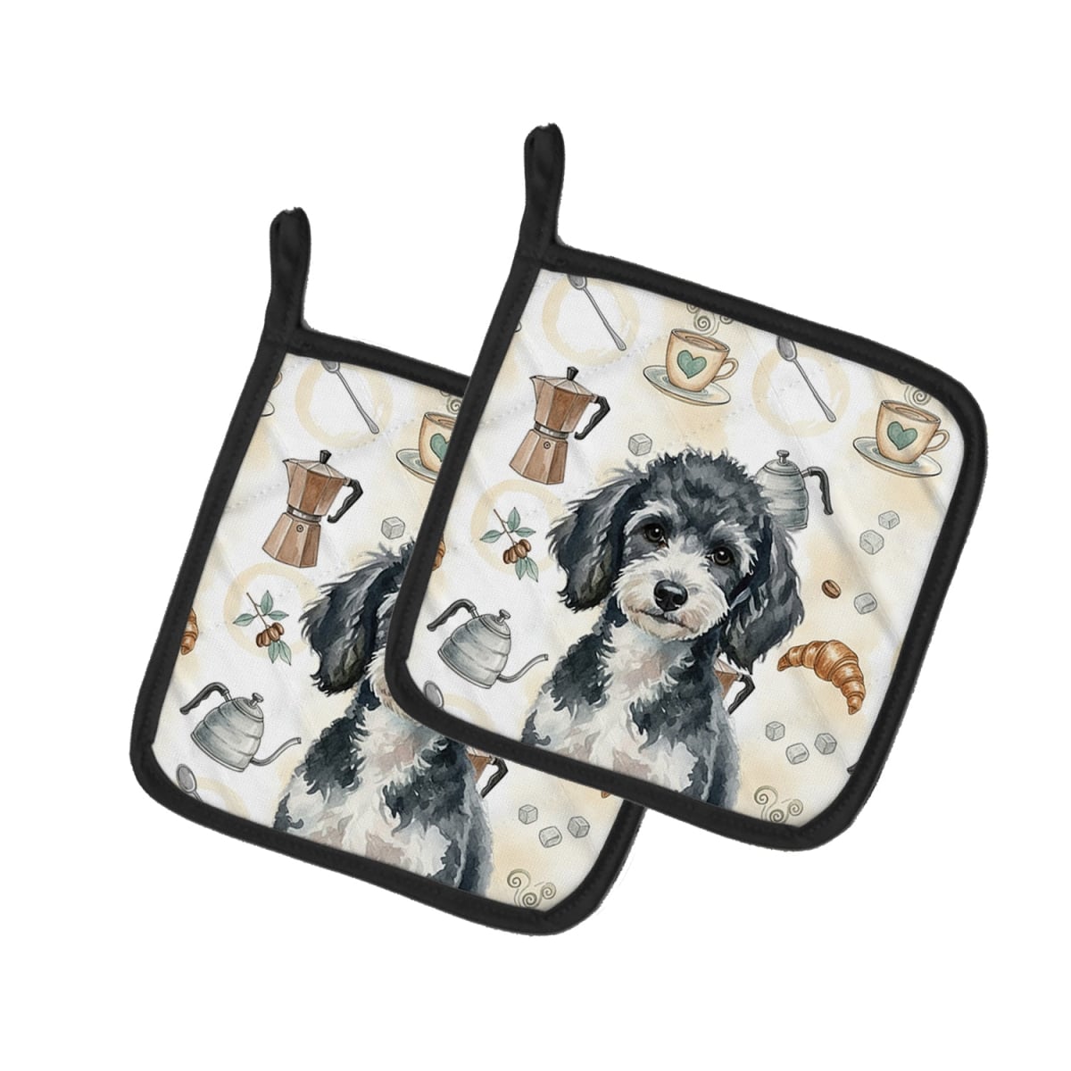 Picture of Carolines Treasures WDK7565PTHD 7.5 x 7.5 in. Miniature Parti Poodle Coffee Bar Pair of Pot Holders