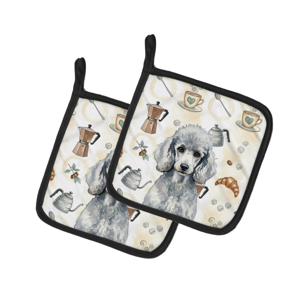 Picture of Carolines Treasures WDK7570PTHD 7.5 x 7.5 in. Standard Silver Poodle Coffee Bar Pair of Pot Holders