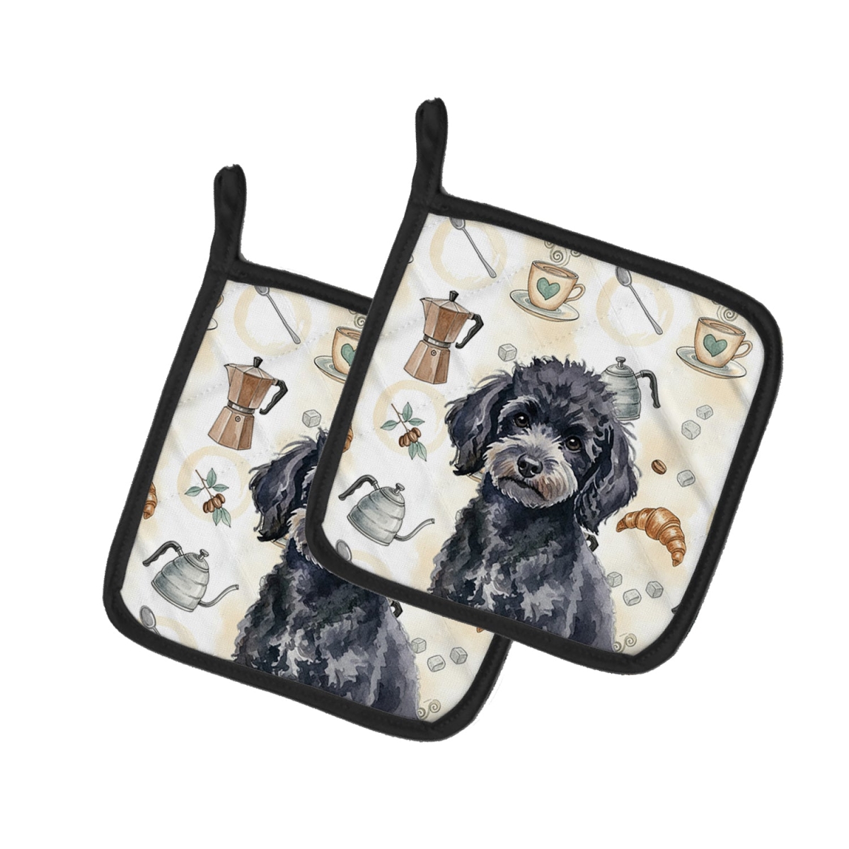 Picture of Carolines Treasures WDK7573PTHD 7.5 x 7.5 in. Toy Black Poodle Coffee Bar Pair of Pot Holders