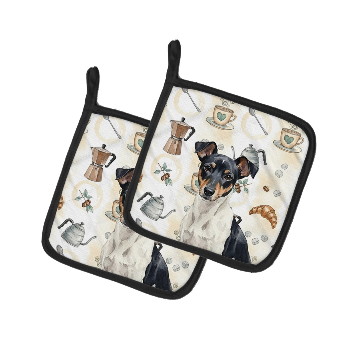 Picture of Carolines Treasures WDK7583PTHD 7.5 x 7.5 in. Black & White Rat Terrier Coffee Bar Pair of Pot Holders