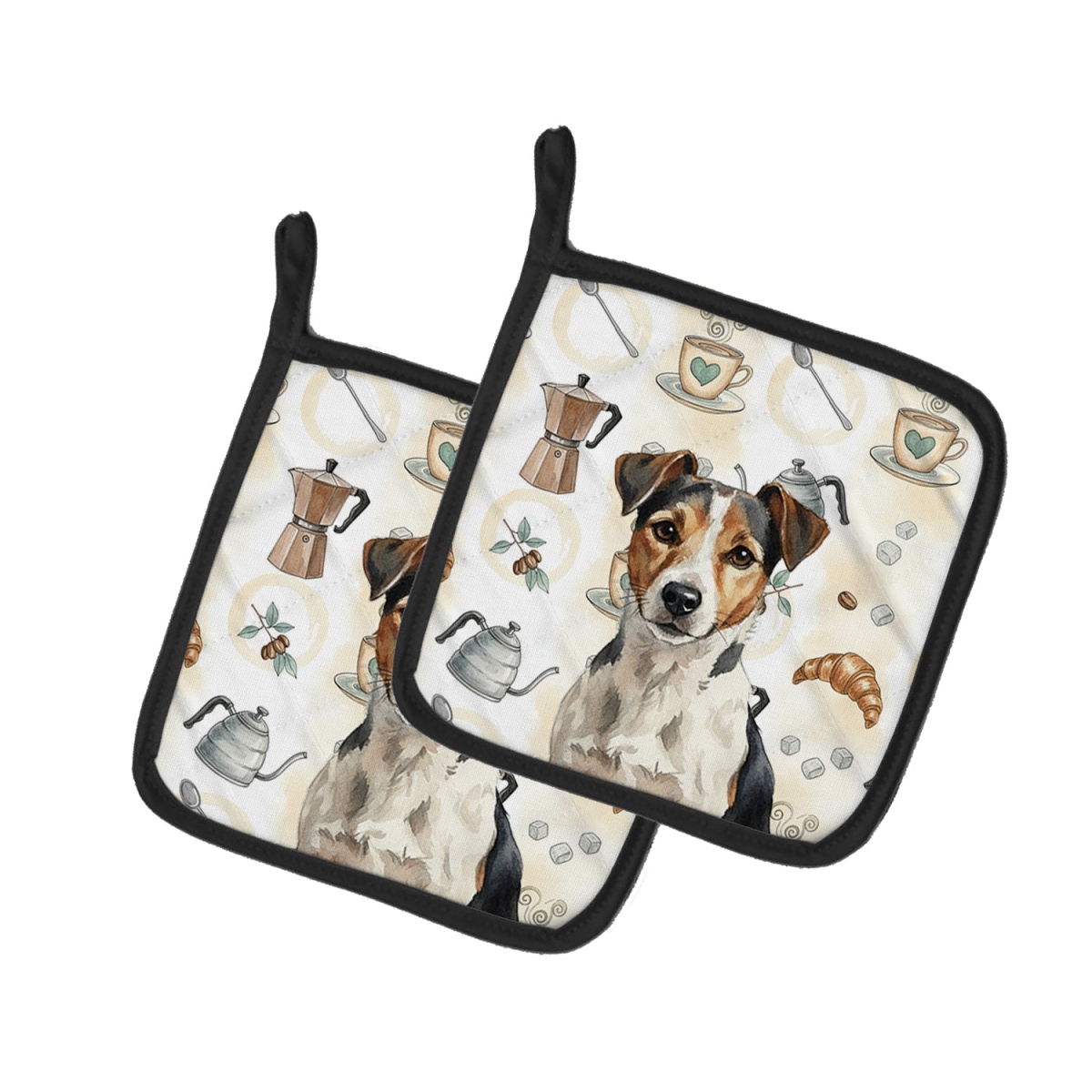 Picture of Carolines Treasures WDK7588PTHD 7.5 x 7.5 in. Tricolor Russell Terrier Coffee Bar Pair of Pot Holders