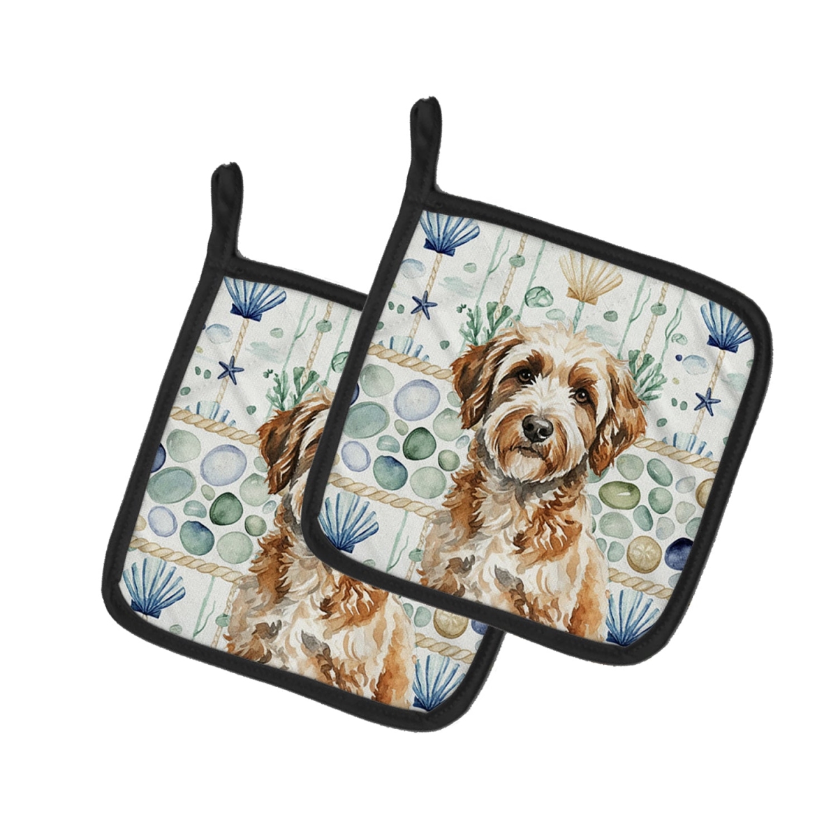 Picture of Carolines Treasures WDK7095PTHD 7.5 x 7.5 in. Lagotto Romagnolo Coastal Sea Glass Pair of Pot Holders