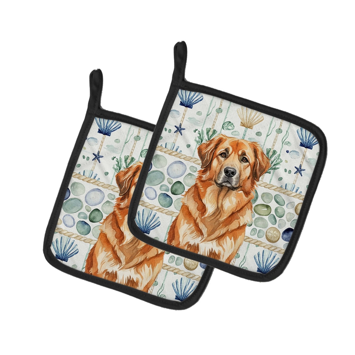 Picture of Carolines Treasures WDK7099PTHD 7.5 x 7.5 in. Red Leonberger Coastal Sea Glass Pair of Pot Holders