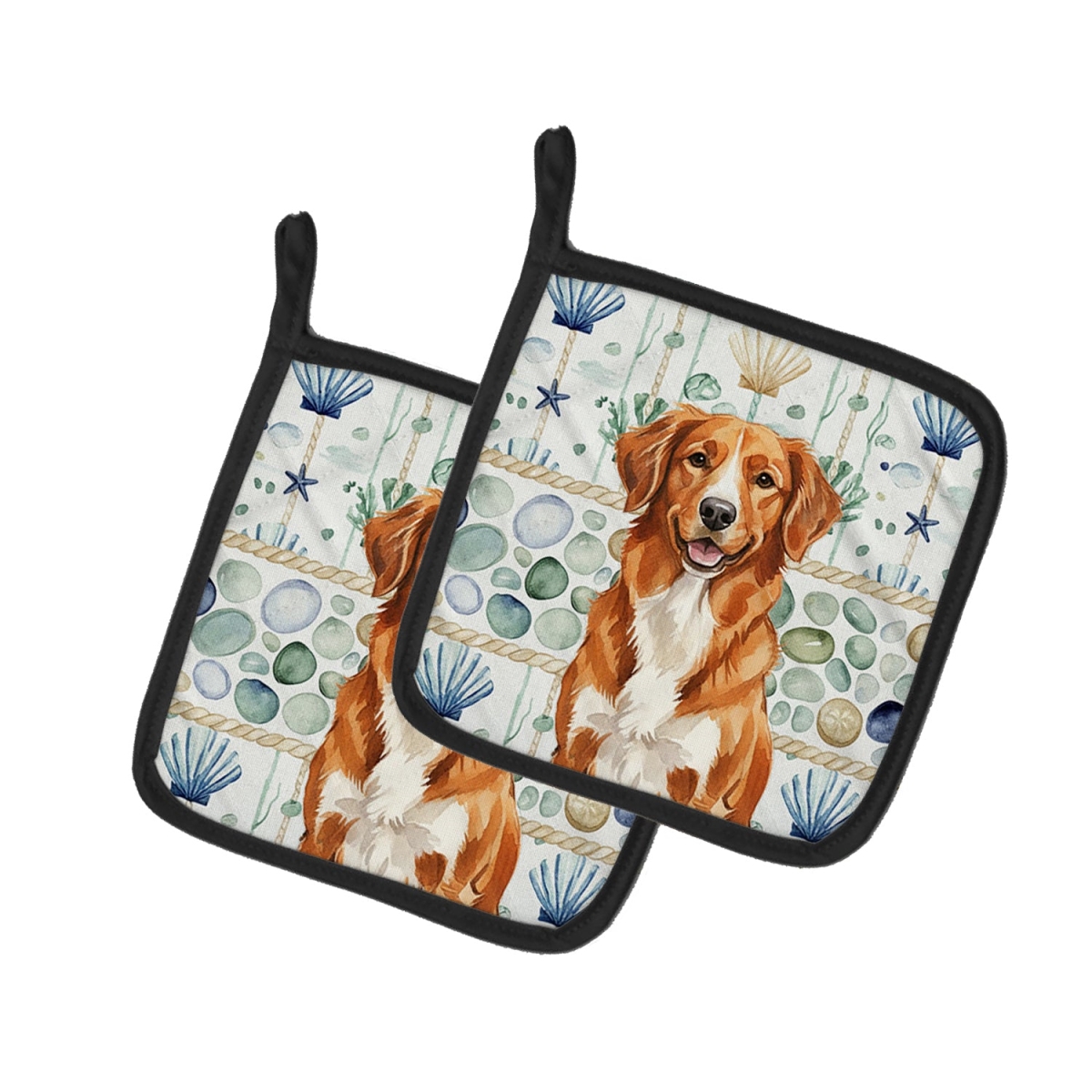 Picture of Carolines Treasures WDK7135PTHD 7.5 x 7.5 in. Orange Nova Scotia Duck Tolling Retriever Coastal Sea Glass Pair of Pot Holders