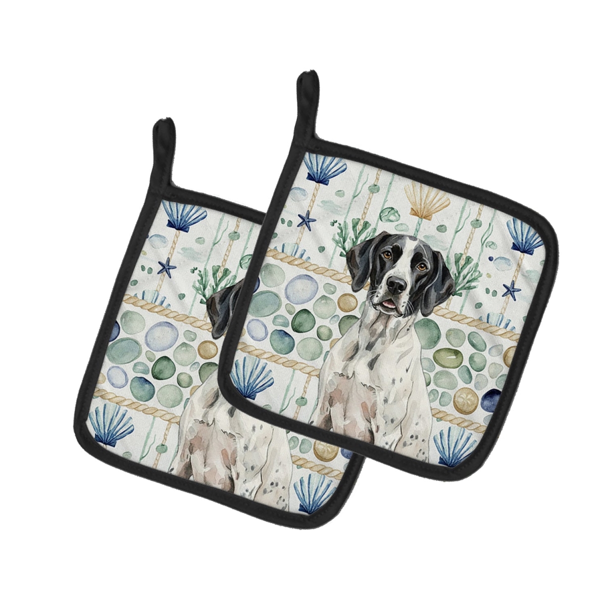 Picture of Carolines Treasures WDK7154PTHD 7.5 x 7.5 in. Black & White Pointer Coastal Sea Glass Pair of Pot Holders