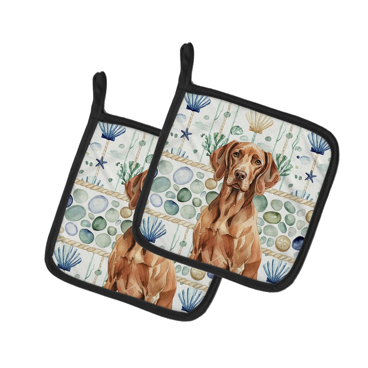 Picture of Carolines Treasures WDK7156PTHD 7.5 x 7.5 in. Liver Pointer Coastal Sea Glass Pair of Pot Holders