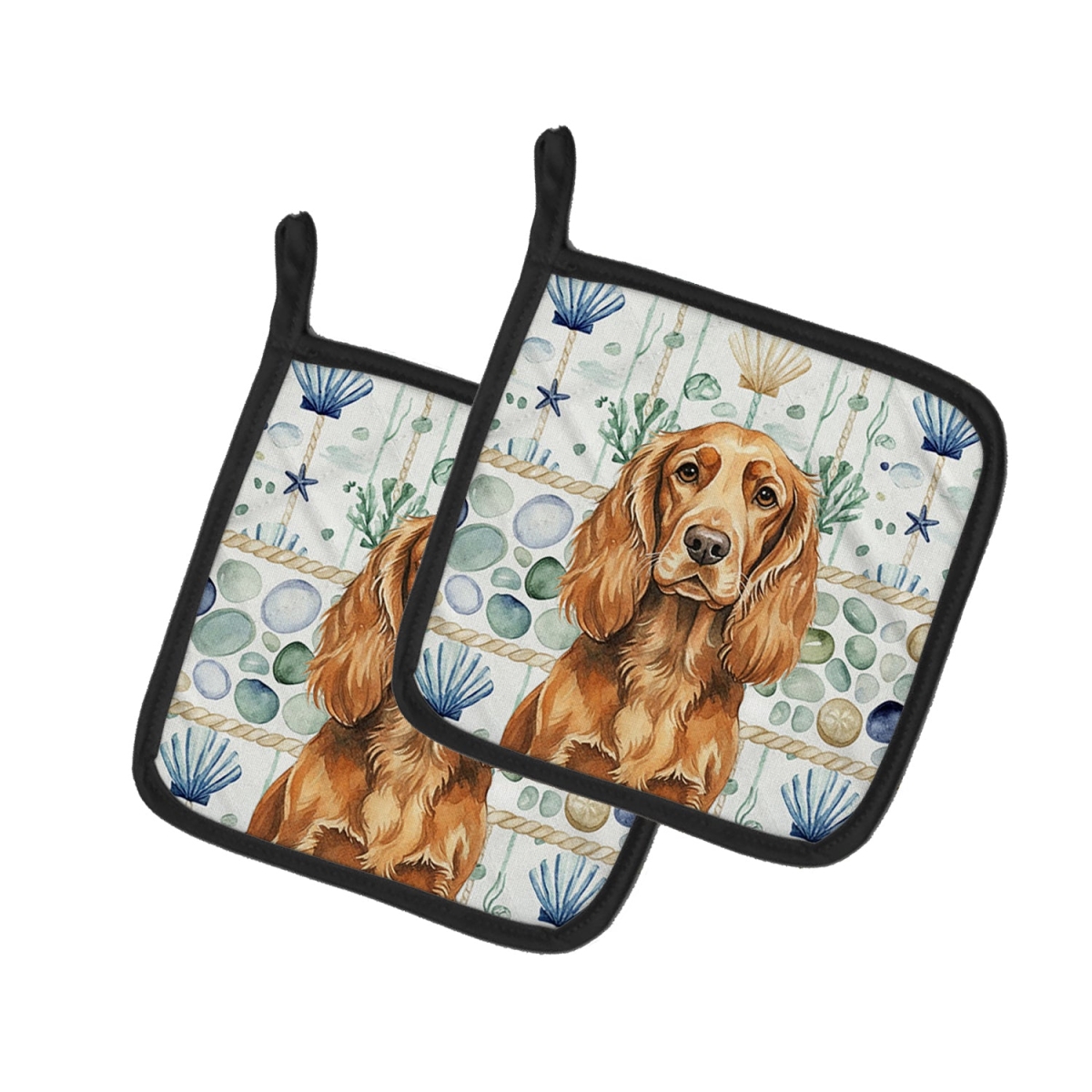 Picture of Carolines Treasures WDK7233PTHD 7.5 x 7.5 in. Sussex Spaniel Coastal Sea Glass Pair of Pot Holders