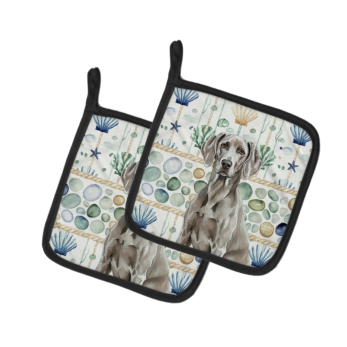 Picture of Carolines Treasures WDK7247PTHD 7.5 x 7.5 in. Weimaraner Coastal Sea Glass Pair of Pot Holders