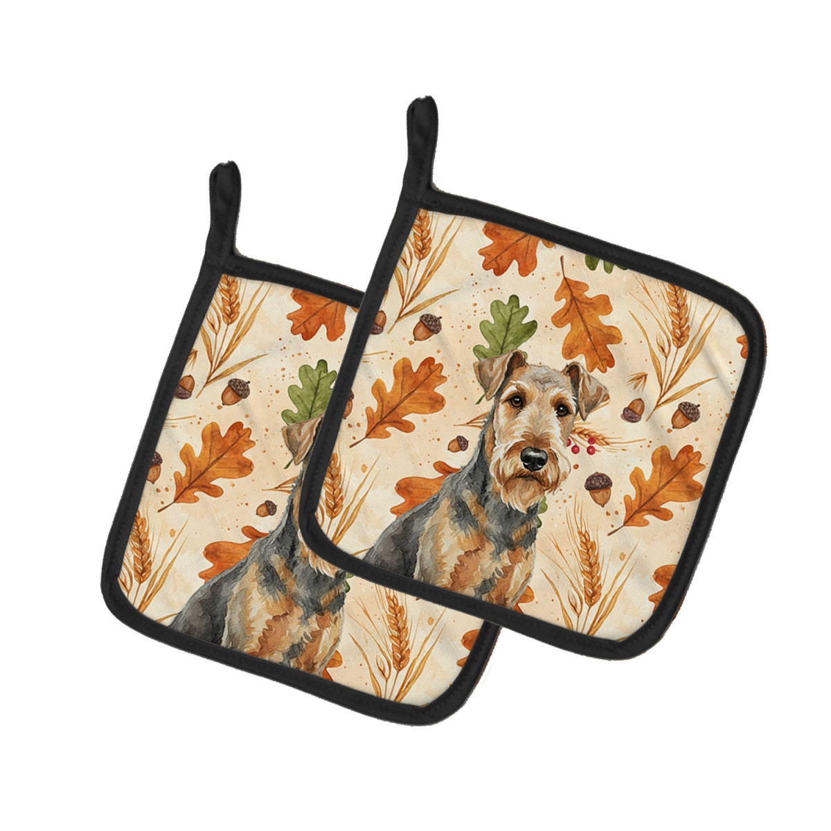 Picture of Carolines Treasures WDK7668PTHD 7.5 x 7.5 in. Grizzle Airedale Terrier Heirloom Fall Pair of Pot Holders