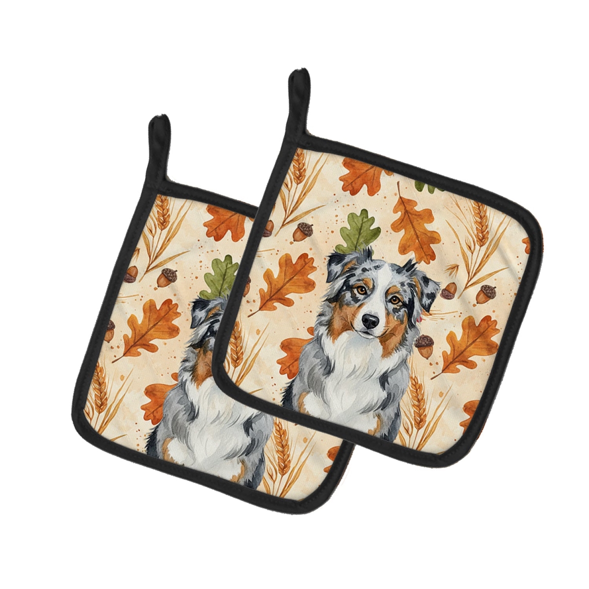 Picture of Carolines Treasures WDK7690PTHD 7.5 x 7.5 in. Blue Merle Australian Shepherd Heirloom Fall Pair of Pot Holders